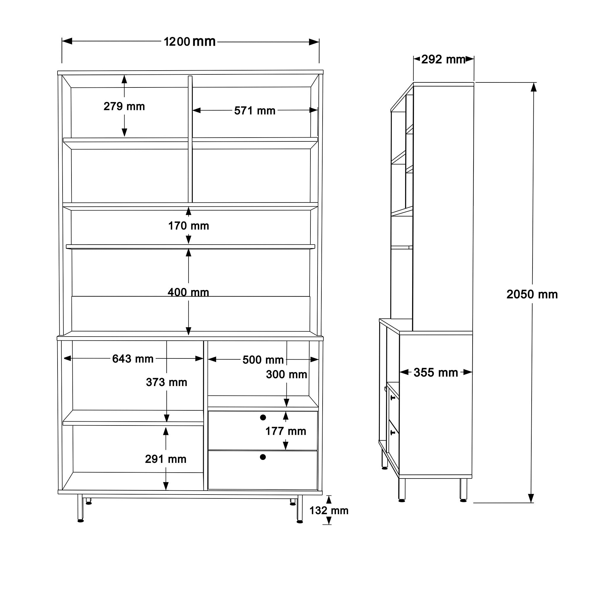 Armário multifunções – 120 cm x 205 cm x 35.5 cm – Branco – Painel de partículas revestido a melamina