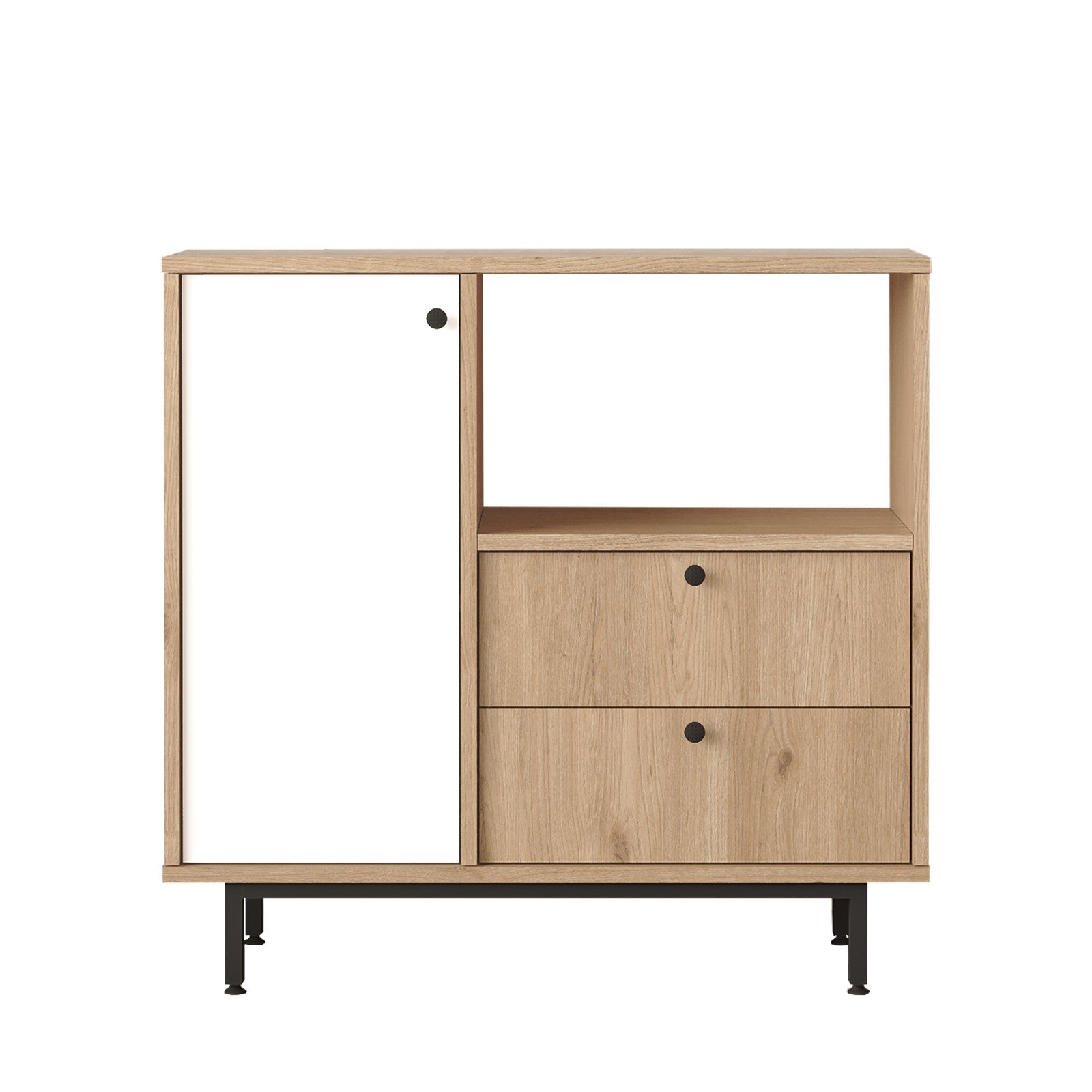 Armário multiusos – 88cm x 85cm x 35.5cm – Carvalho e Branco – Painéis de partículas revestidos a melamina