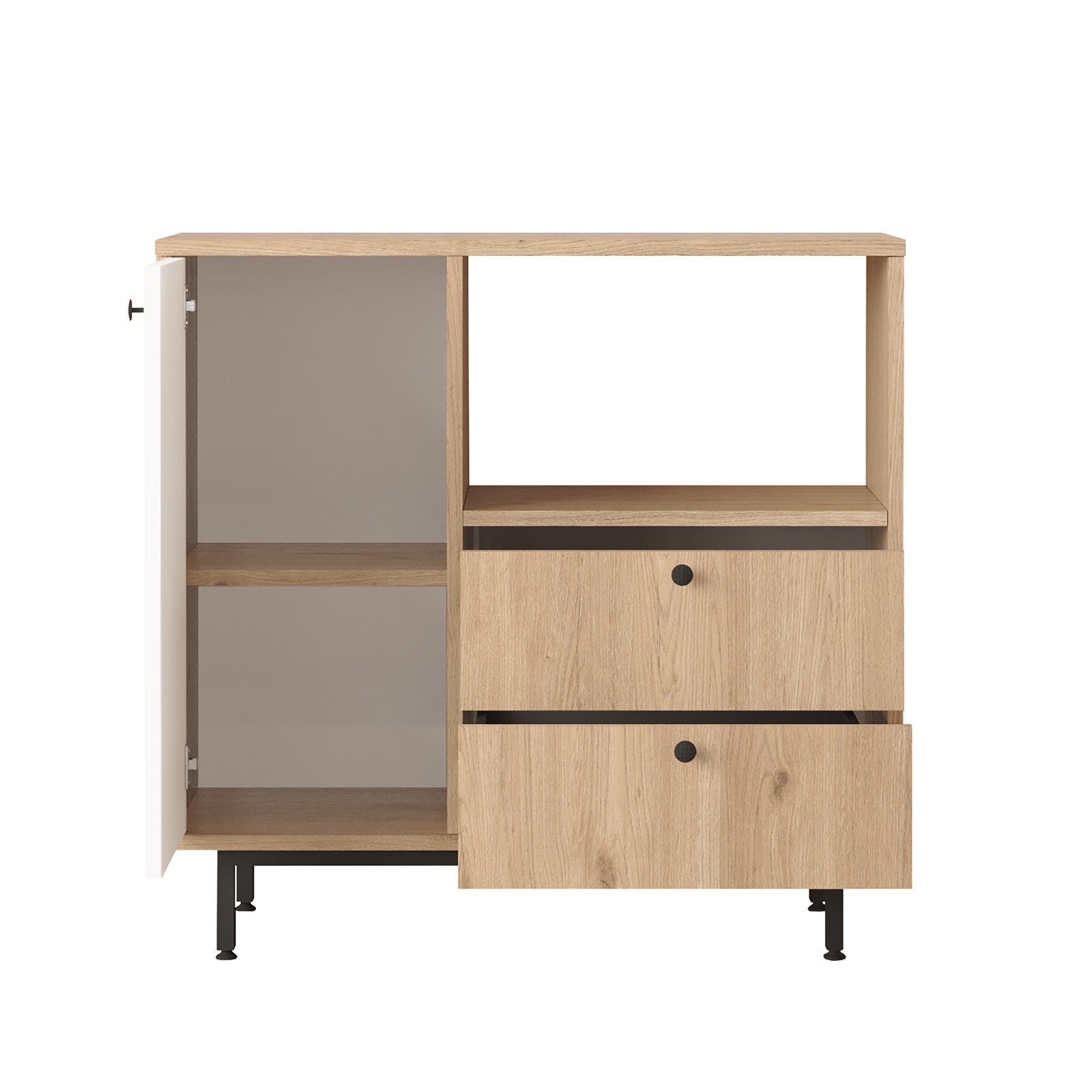 Armário multiusos – 88cm x 85cm x 35.5cm – Carvalho e Branco – Painéis de partículas revestidos a melamina