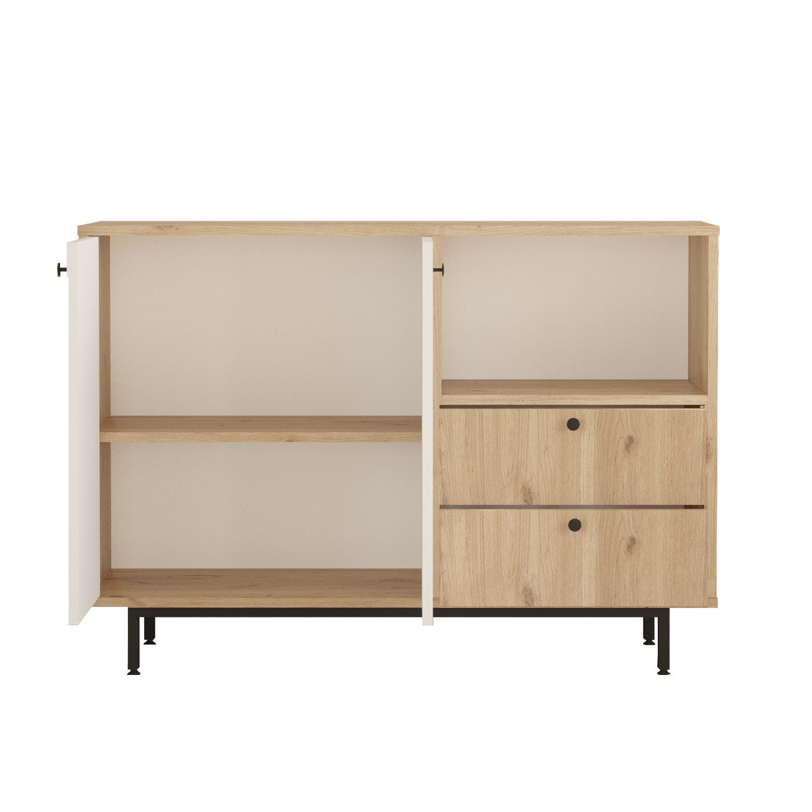 Armário multiusos – 120 cm x 85 cm x 35.5 cm – Carvalho e Branco – Painel de partículas revestido a melamina