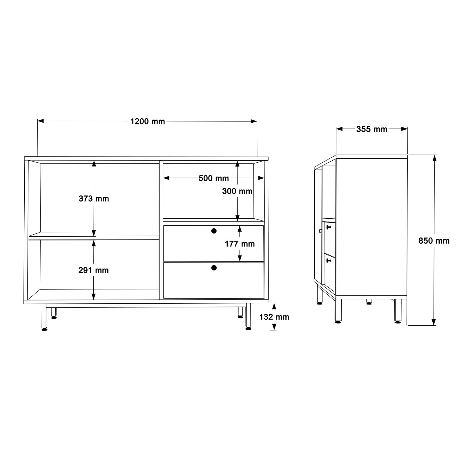 Armário multiusos – 120 cm x 85 cm x 35.5 cm – Carvalho e Branco – Painel de partículas revestido a melamina