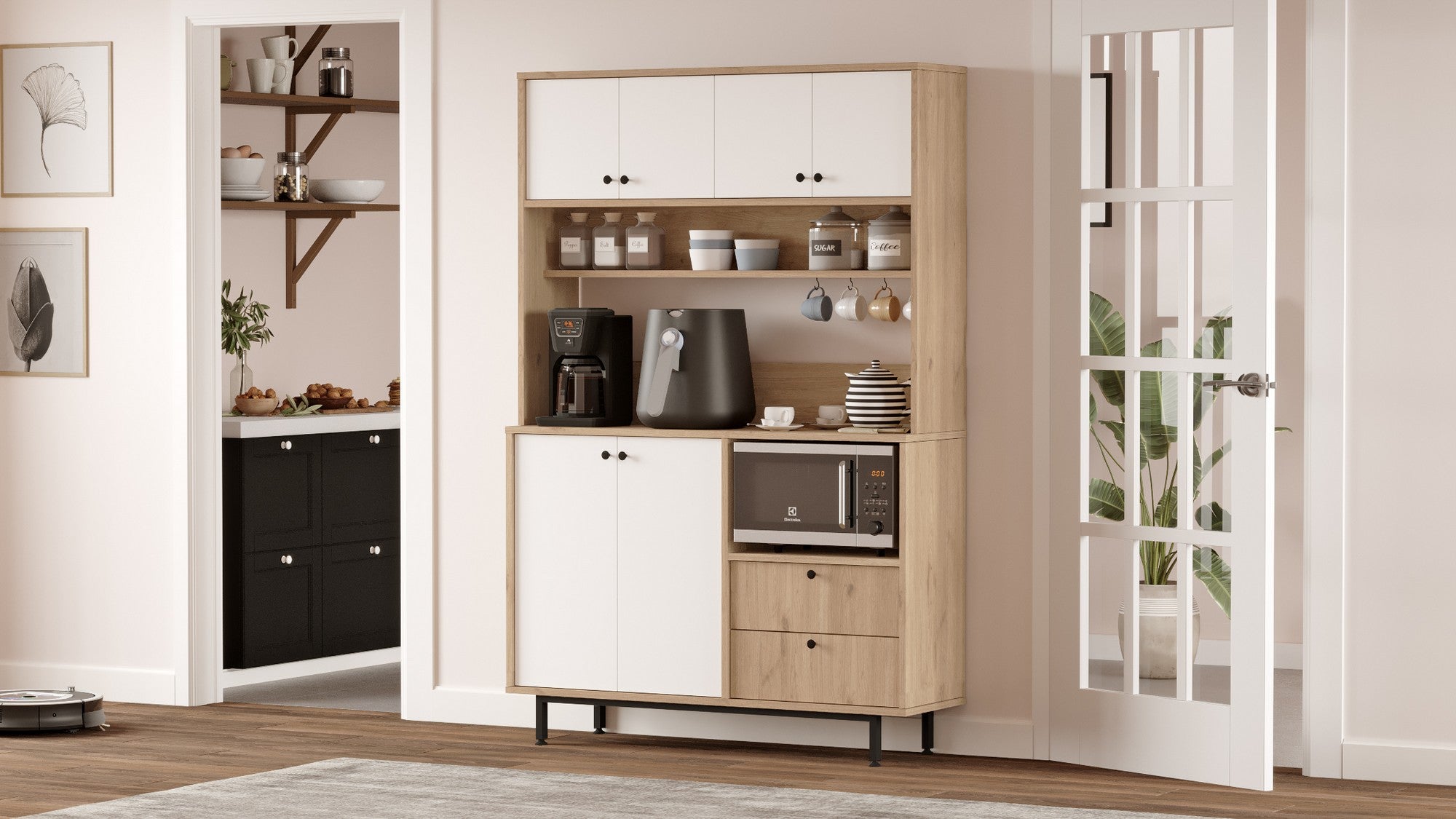 Armário multiuso – 120 cm x 180 cm x 35.5 cm – Carvalho e Branco – Painel de partículas revestido a melamina