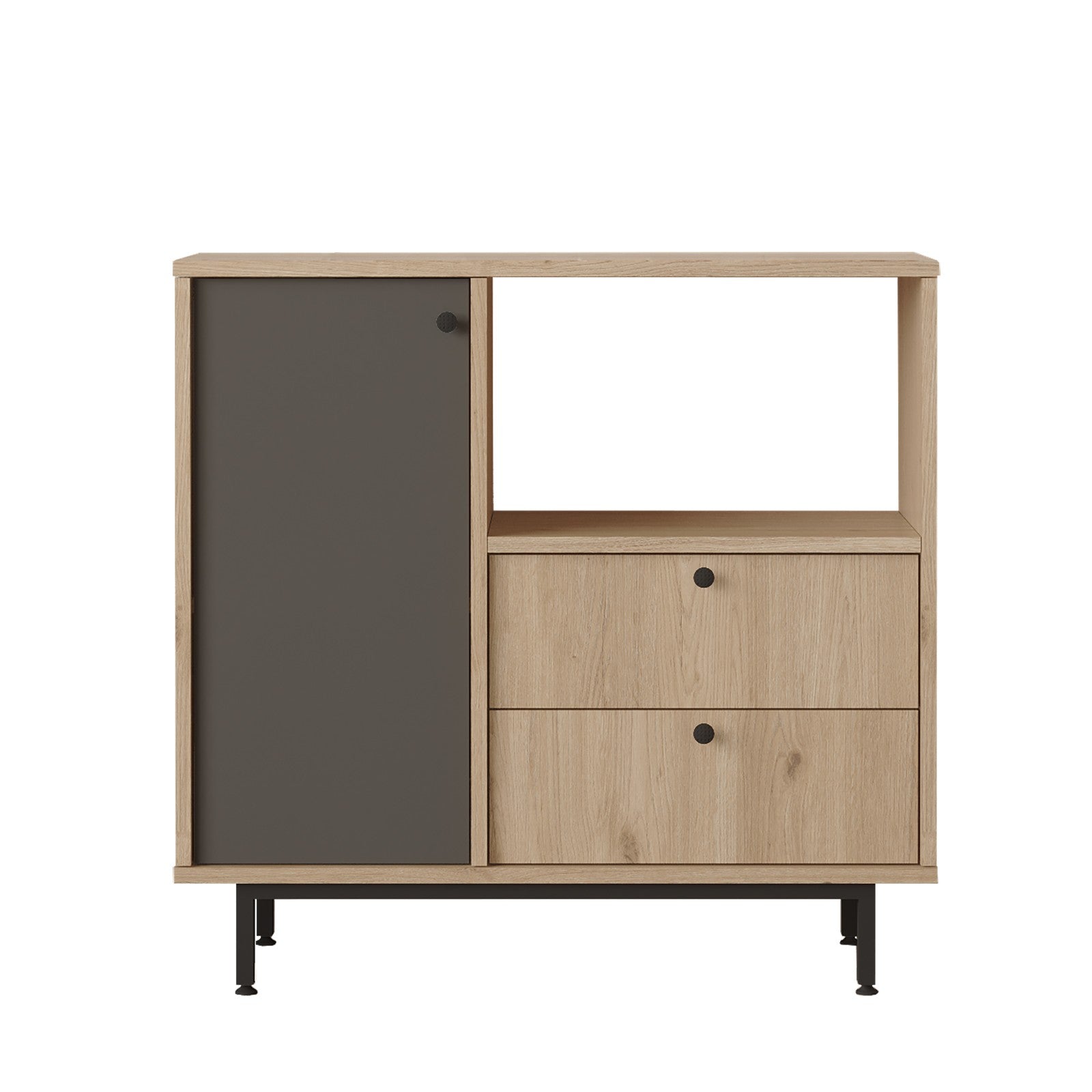 Armário multifunções – 88 cm x 85 cm x 35.5 cm – Carvalho e Antracite – Painel de partículas revestido a melamina