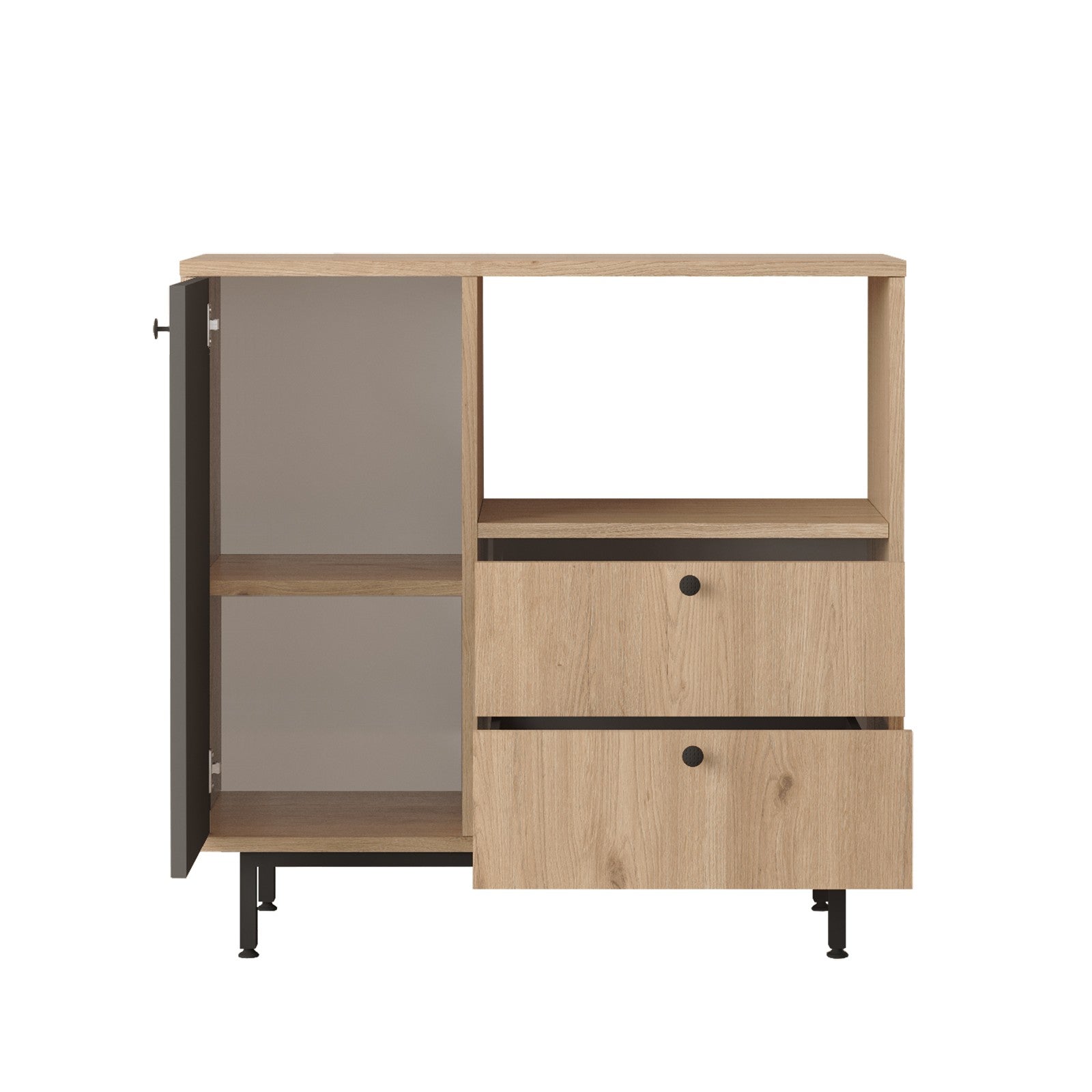 Armário multifunções – 88 cm x 85 cm x 35.5 cm – Carvalho e Antracite – Painel de partículas revestido a melamina