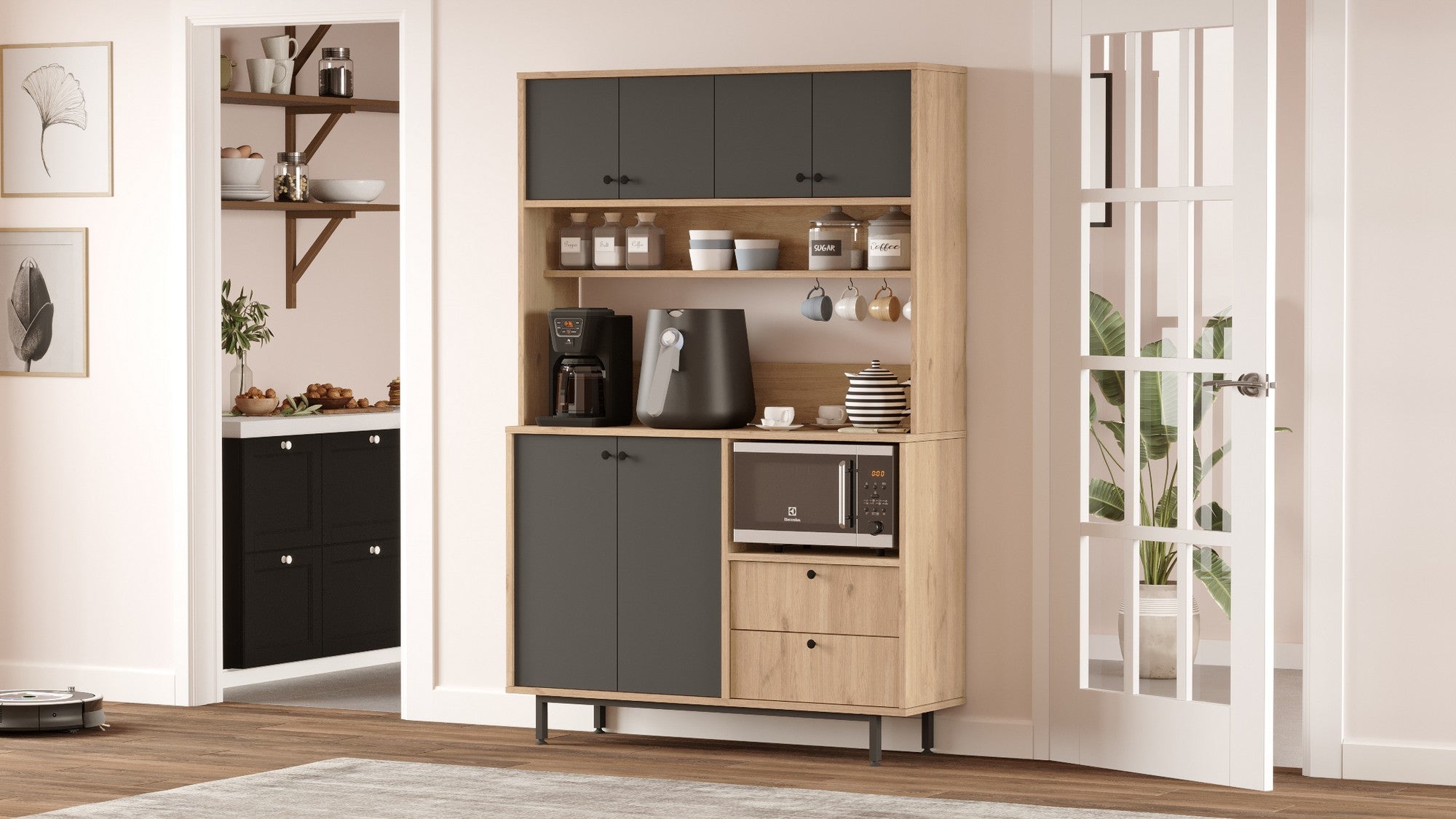 Armário multiuso – 120 cm x 180 cm x 35.5 cm – Carvalho e Antracite – Painel de partículas revestido a melamina