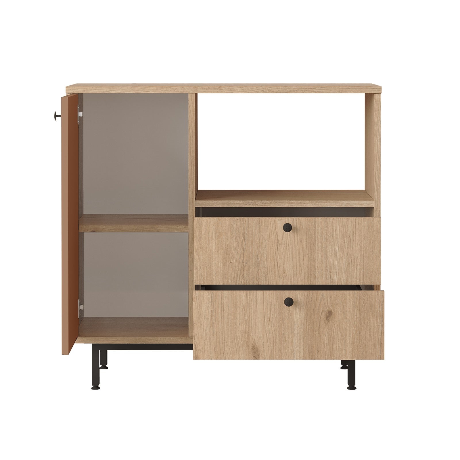 Armário multiusos – 88 cm x 85 cm x 35,5 cm – Carvalho e Vermelho Azulejo – Aglomerado de partículas