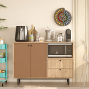 Armário multiuso – 120cm x 85cm x 35,5cm – Carvalho e Vermelho Azulejo – Aglomerado revestido a melamina