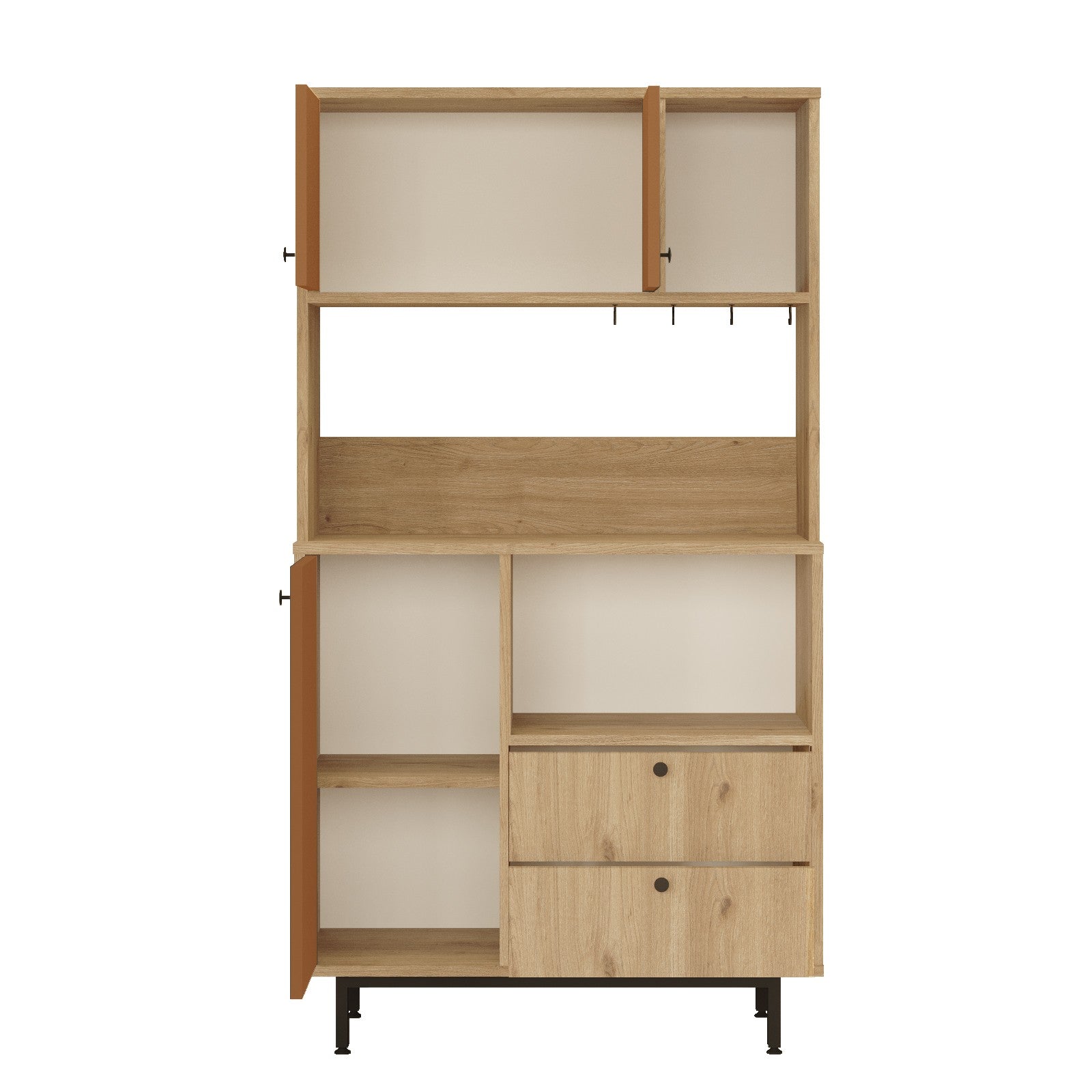 Armário multiuso – 88cm x 161.2cm x 35.5cm – Carvalho e Vermelho Azulejo – Aglomerado de partículas