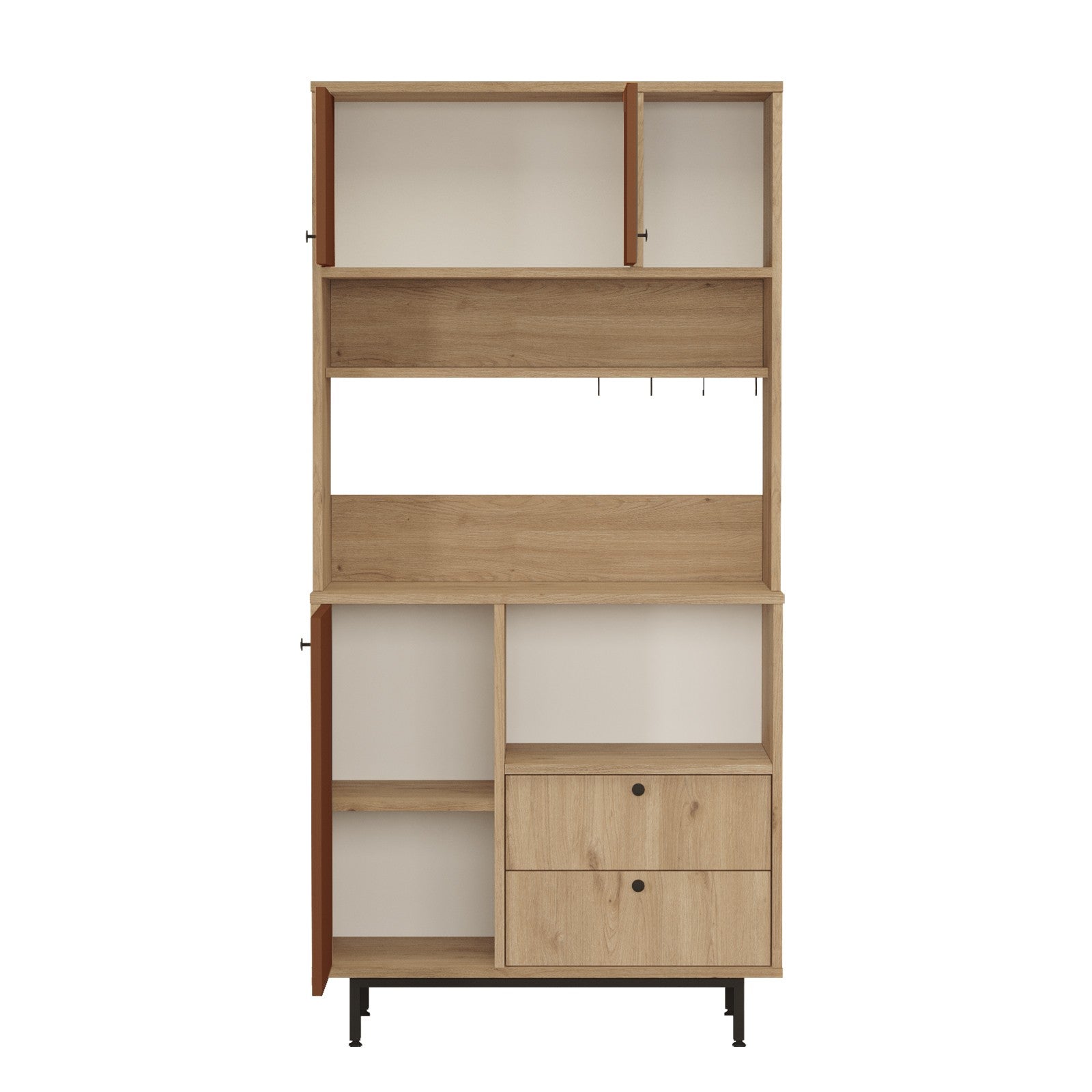 Armário multiuso – 88cm x 180cm x 35,5cm – Carvalho e Azulejo Vermelho – Aglomerado de Partículas