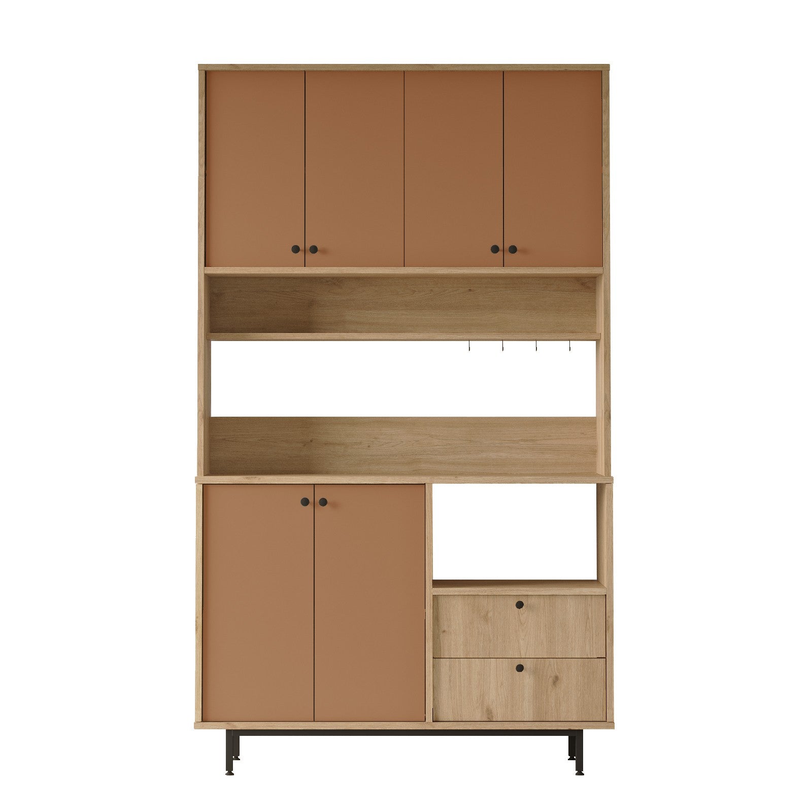 Armário multiuso – 120cm x 205cm x 35,5cm – Carvalho e Azulejo Vermelho – Aglomerado