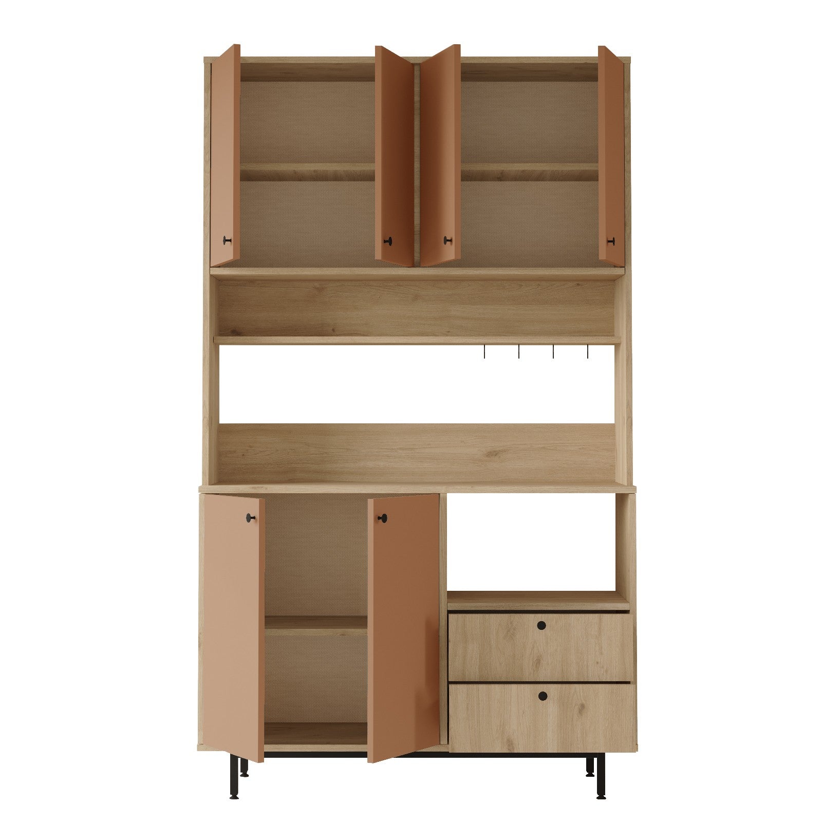 Armário multiuso – 120cm x 205cm x 35,5cm – Carvalho e Azulejo Vermelho – Aglomerado