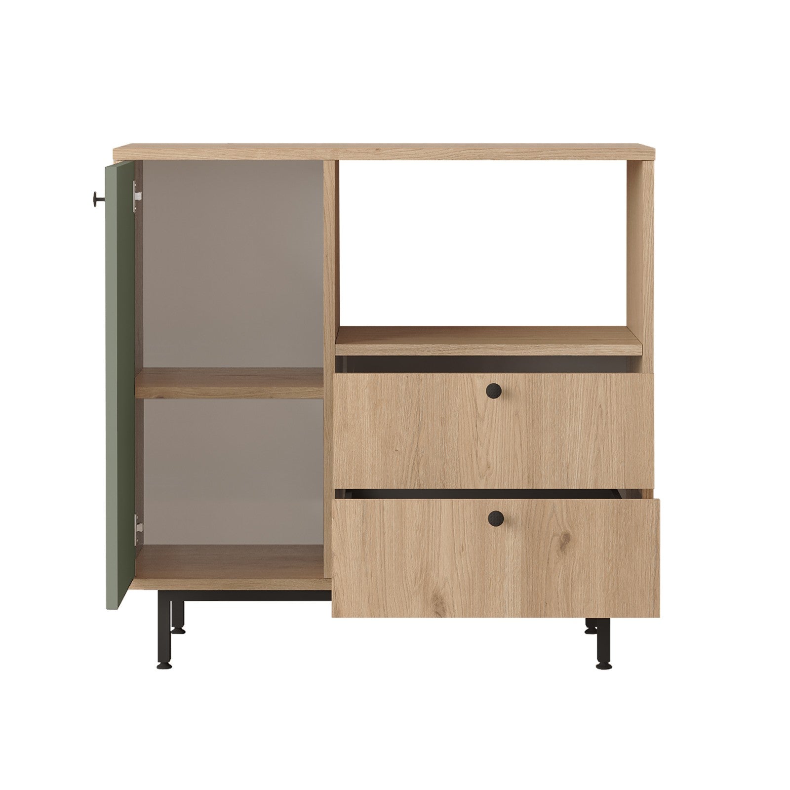 Armário multiusos – 88cm x 85cm x 35,5cm – Carvalho e Verde – Aglomerado revestido a melamina