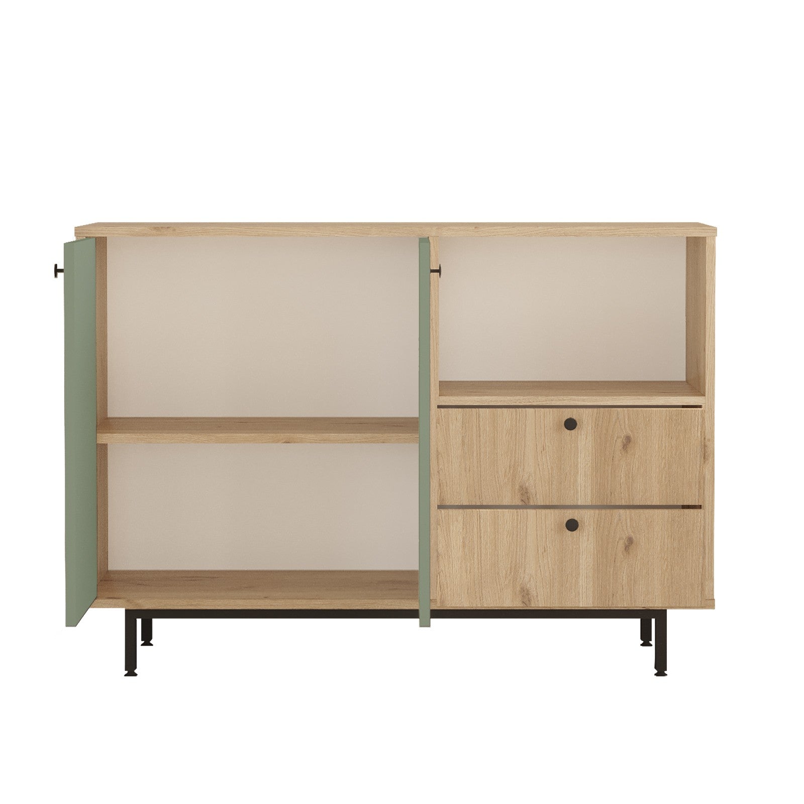 Armário multiusos – 120cm x 85cm x 35,5cm – Carvalho e Verde – Aglomerado de partículas com revestimento em melamina