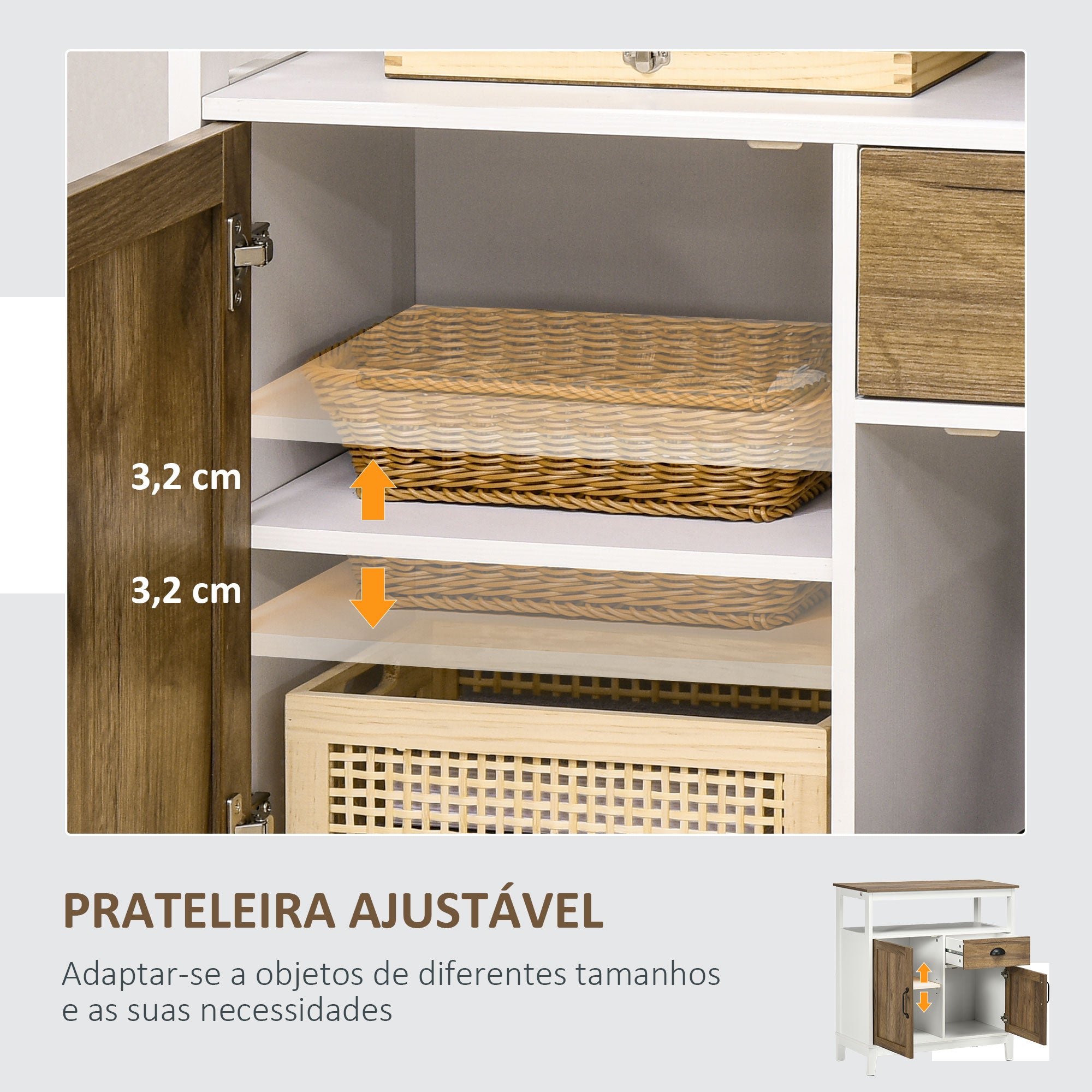 Aparador de Madeira Envelhecida e Branco 76,6x35x81,5 cm