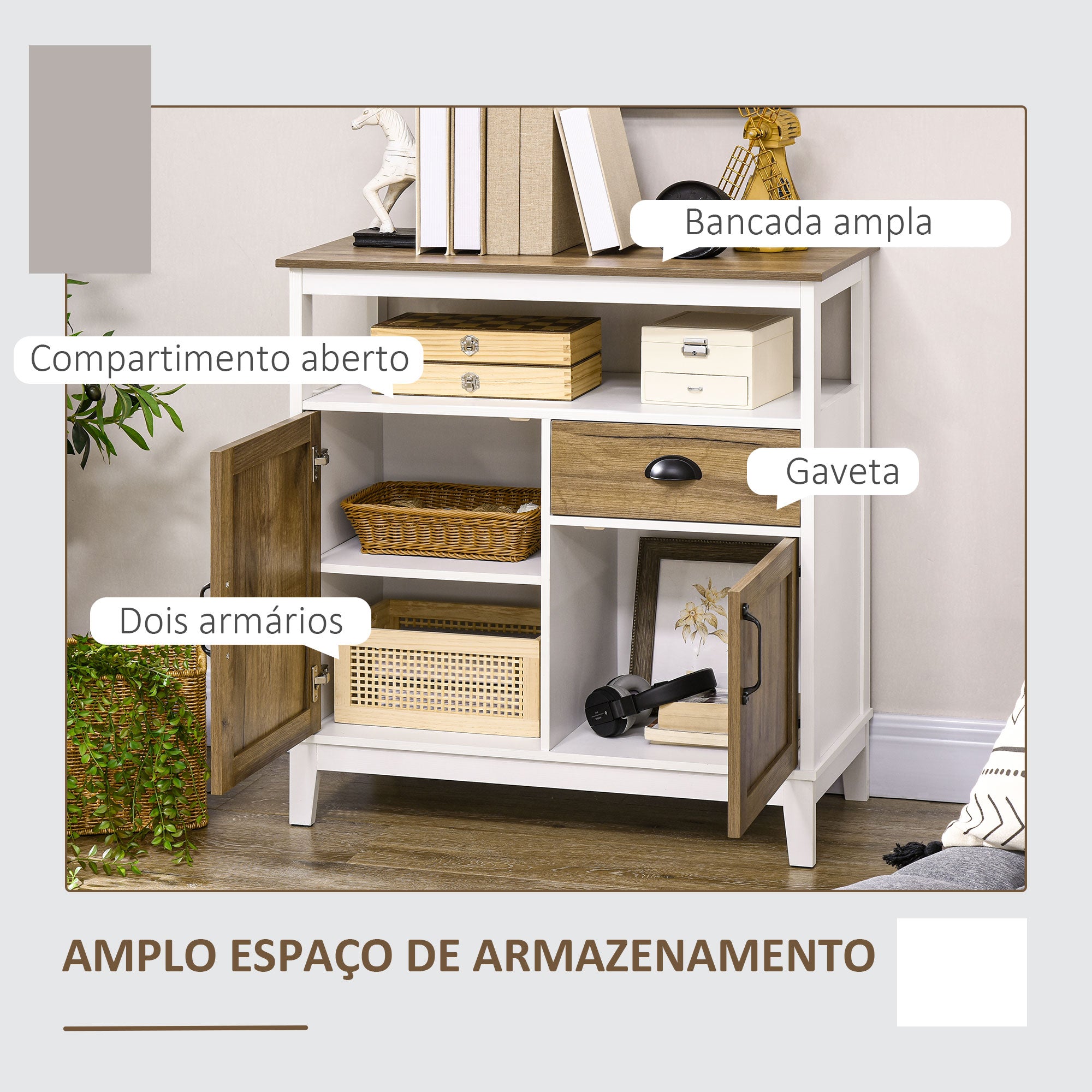 Aparador de Madeira Envelhecida e Branco 76,6x35x81,5 cm