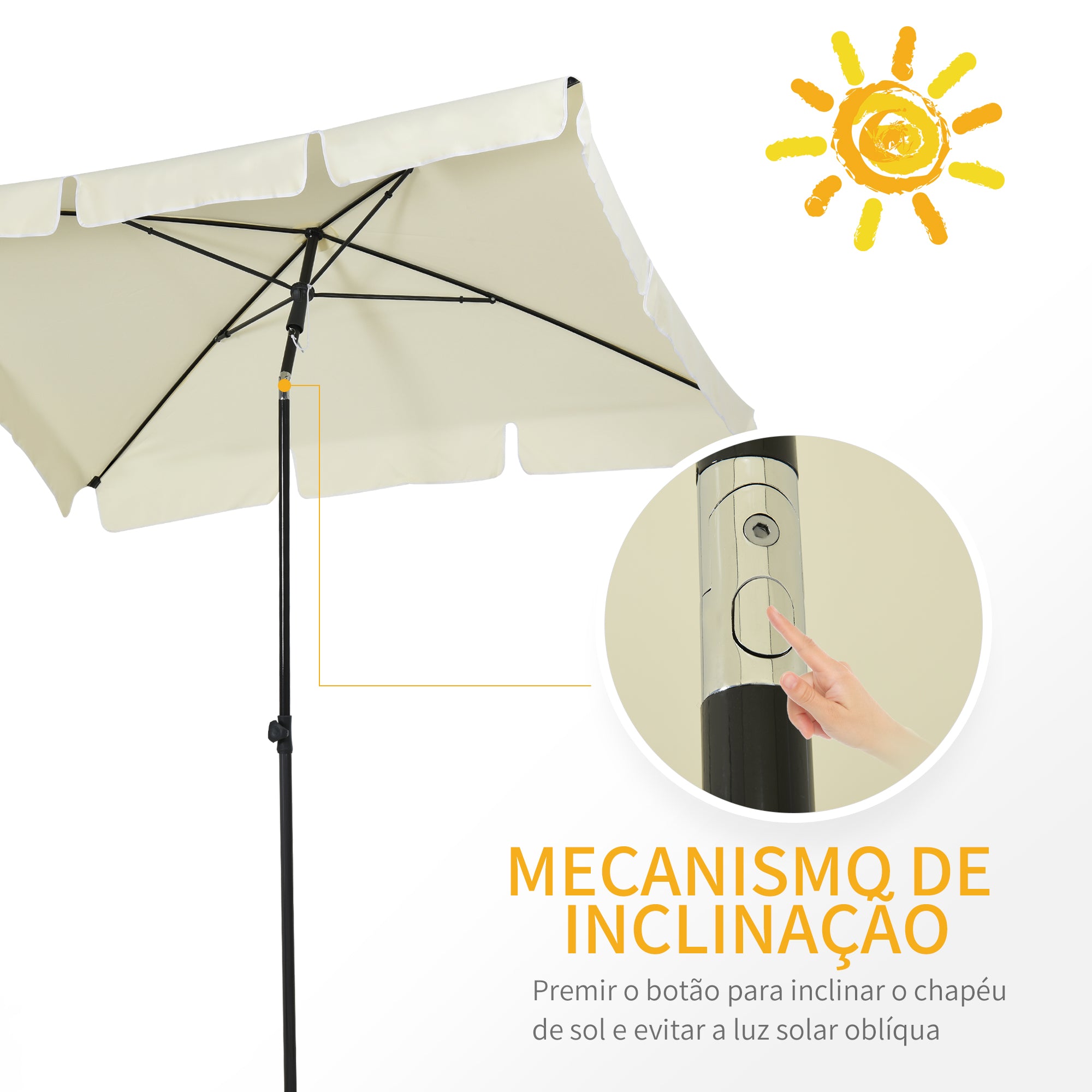 Chapéu de Sol Retangular 198x130x240 cm - Cor Creme Branco