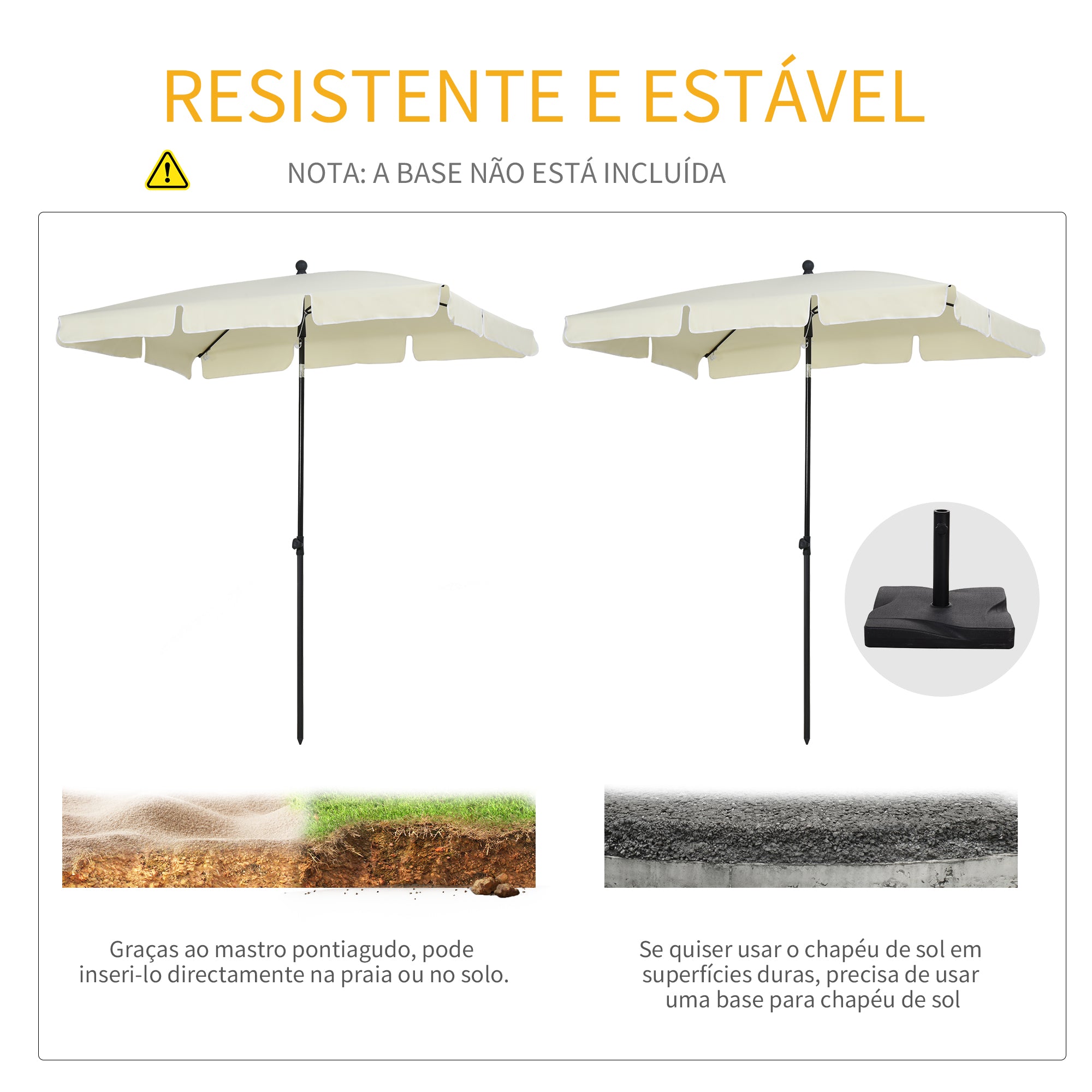 Chapéu de Sol Retangular 198x130x240 cm - Cor Creme Branco