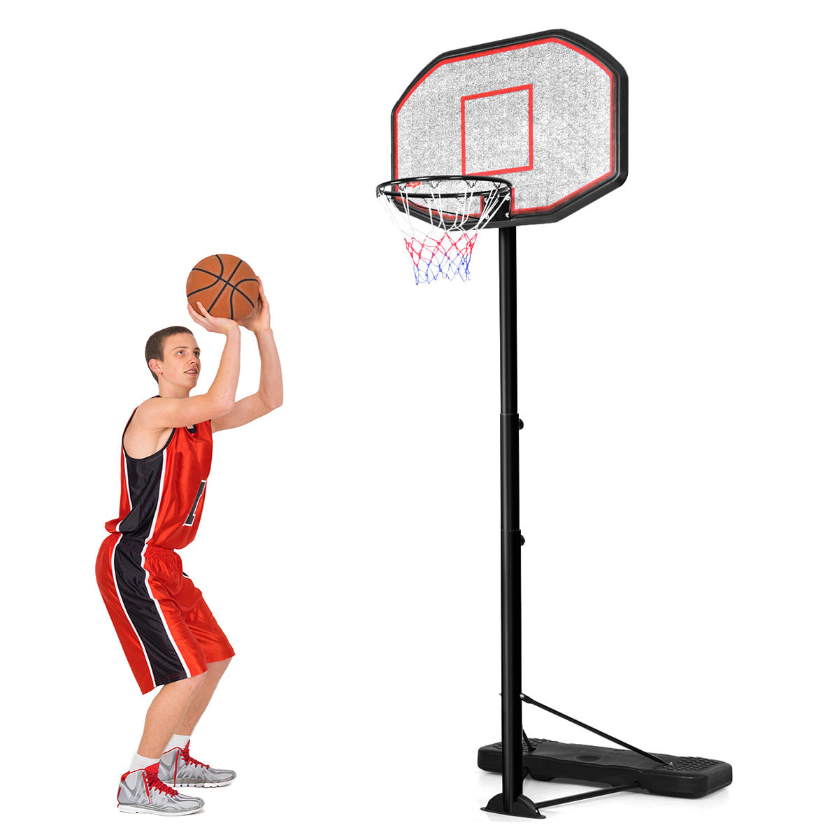 Canasta de Basquetebol com Suporte Ajustável em Altura e Rodas Móveis 220-305 cm