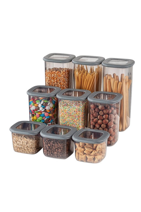 Conjunto de caixas de arrumação (9 peças) – Antracite – Plástico