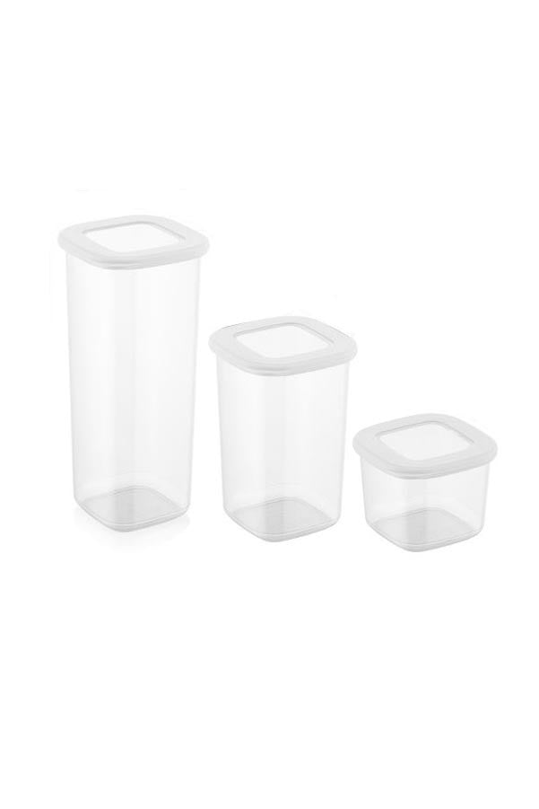 Conjunto de caixas de arrumação – 10 x 10 x 9.5 cm / 10 x 10 x 16.5 cm / 10 x 10 x 24.5 cm – Branco – Plástico