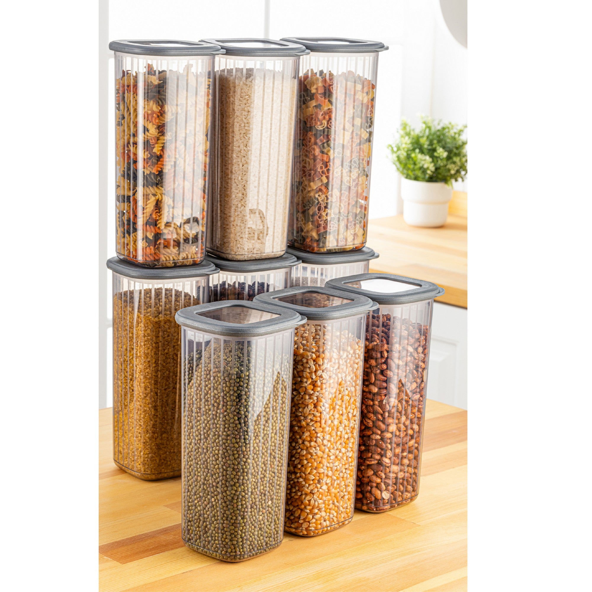 Conjunto de caixas de armazenamento – 10 x 10 x 24.5 cm – Antracite – Plástico