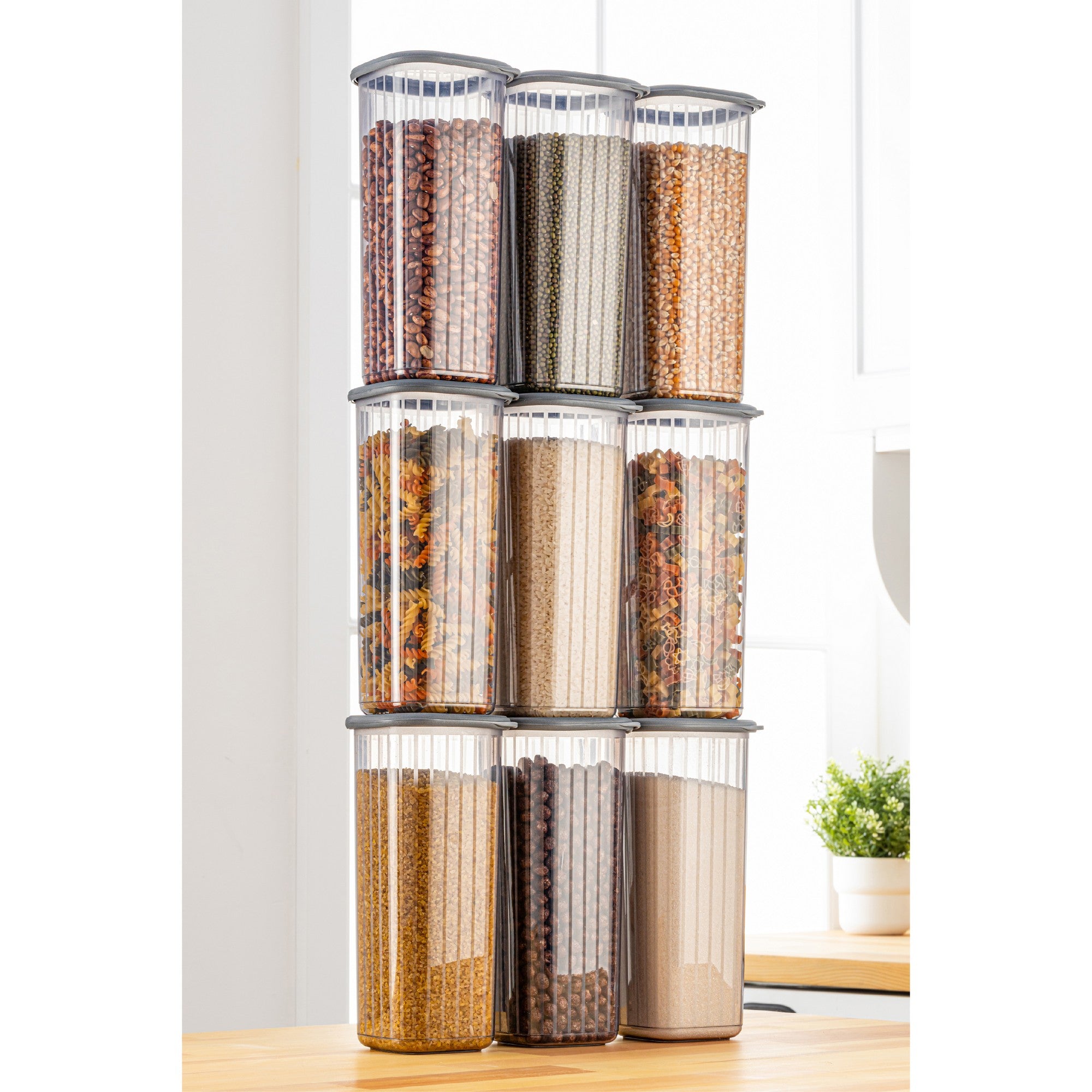 Conjunto de caixas de armazenamento – 10 x 10 x 24.5 cm – Antracite – Plástico