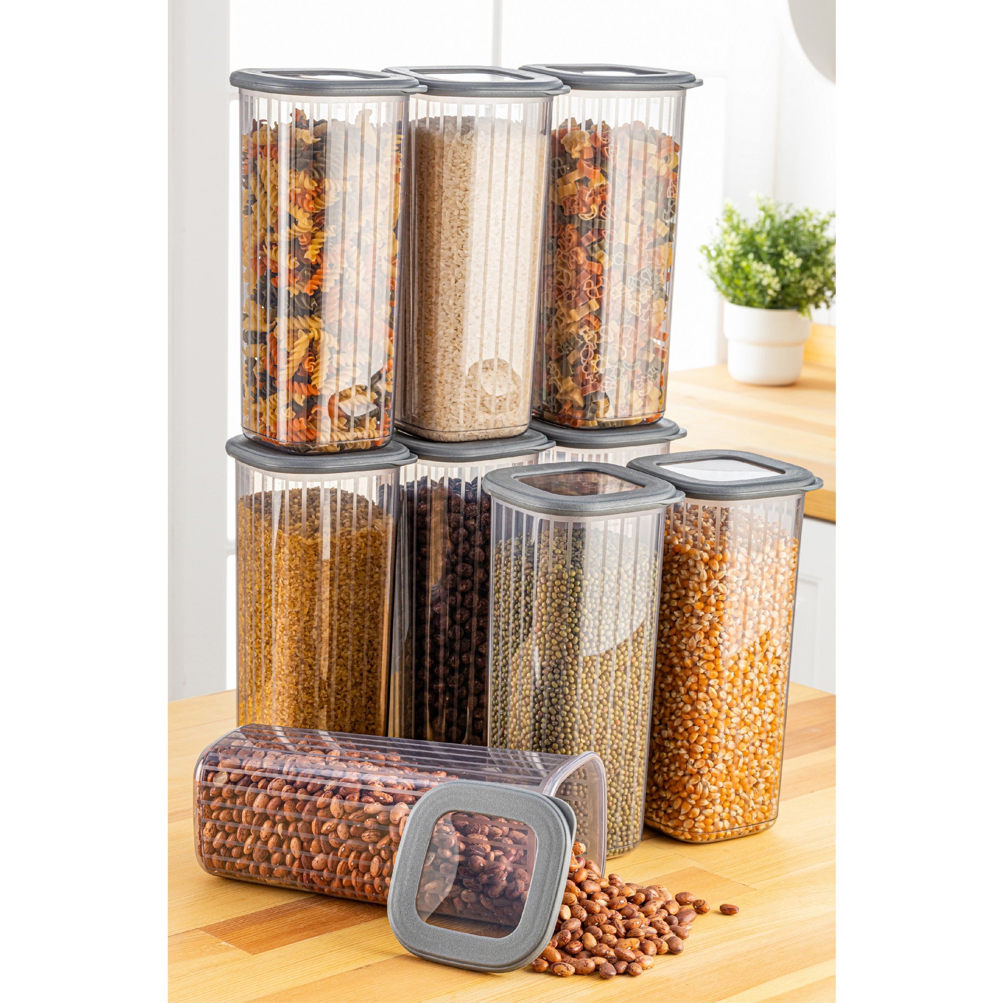 Conjunto de caixas de armazenamento – 10 x 10 x 24.5 cm – Antracite – Plástico