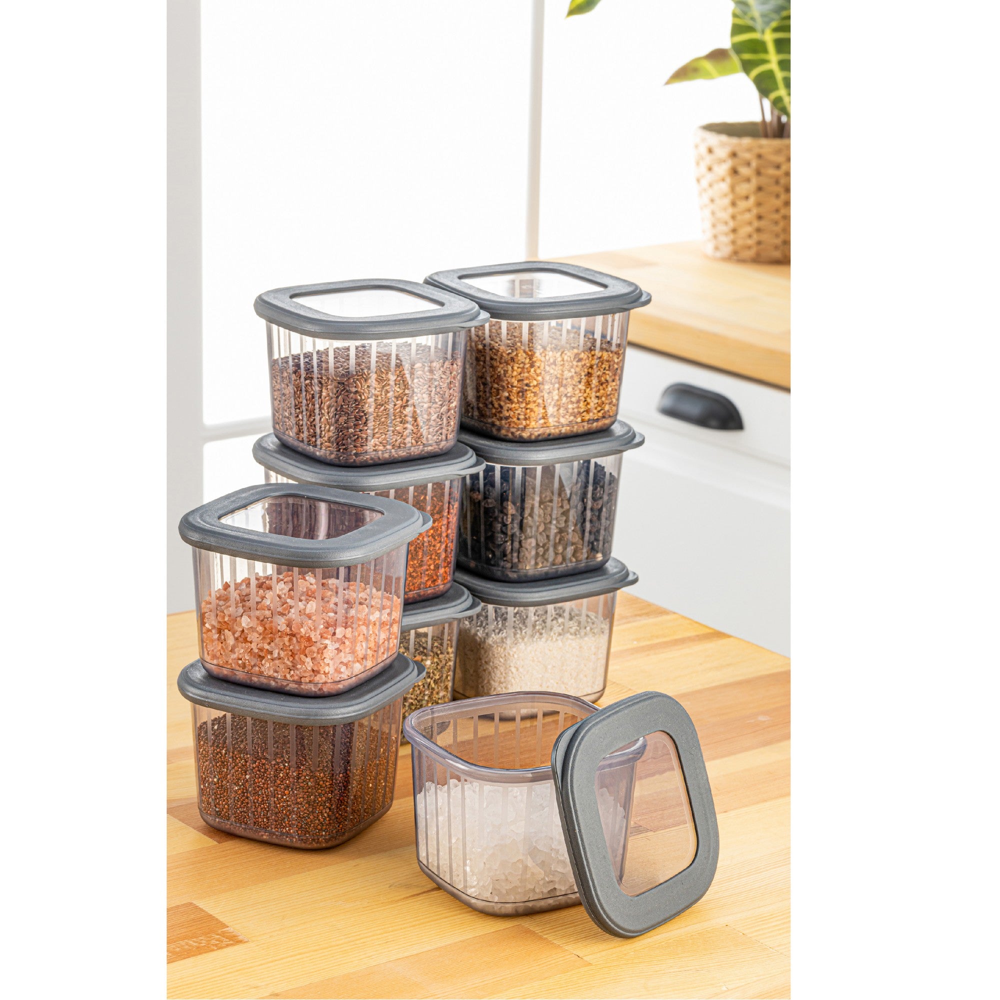 Conjunto de caixas de armazenamento – 10 x 10 x 9,5 cm – Antracite – Plástico