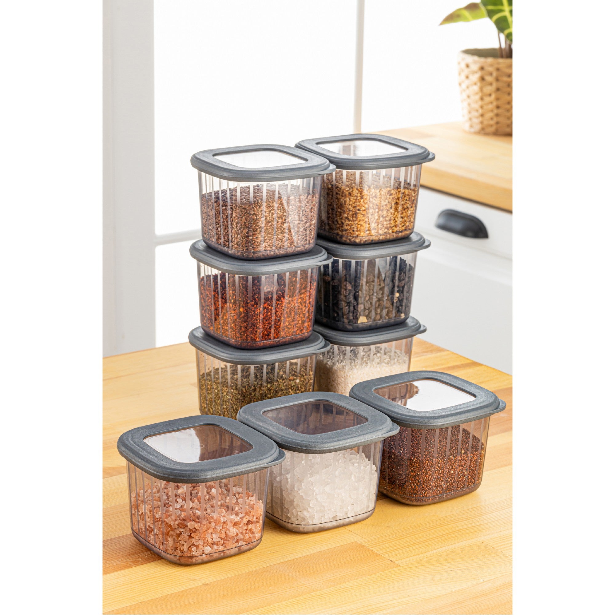 Conjunto de caixas de armazenamento – 10 x 10 x 9,5 cm – Antracite – Plástico