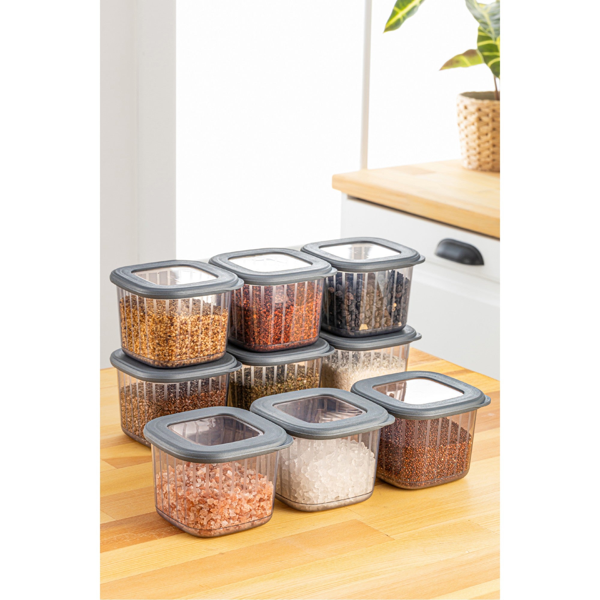 Conjunto de caixas de armazenamento – 10 x 10 x 9,5 cm – Antracite – Plástico