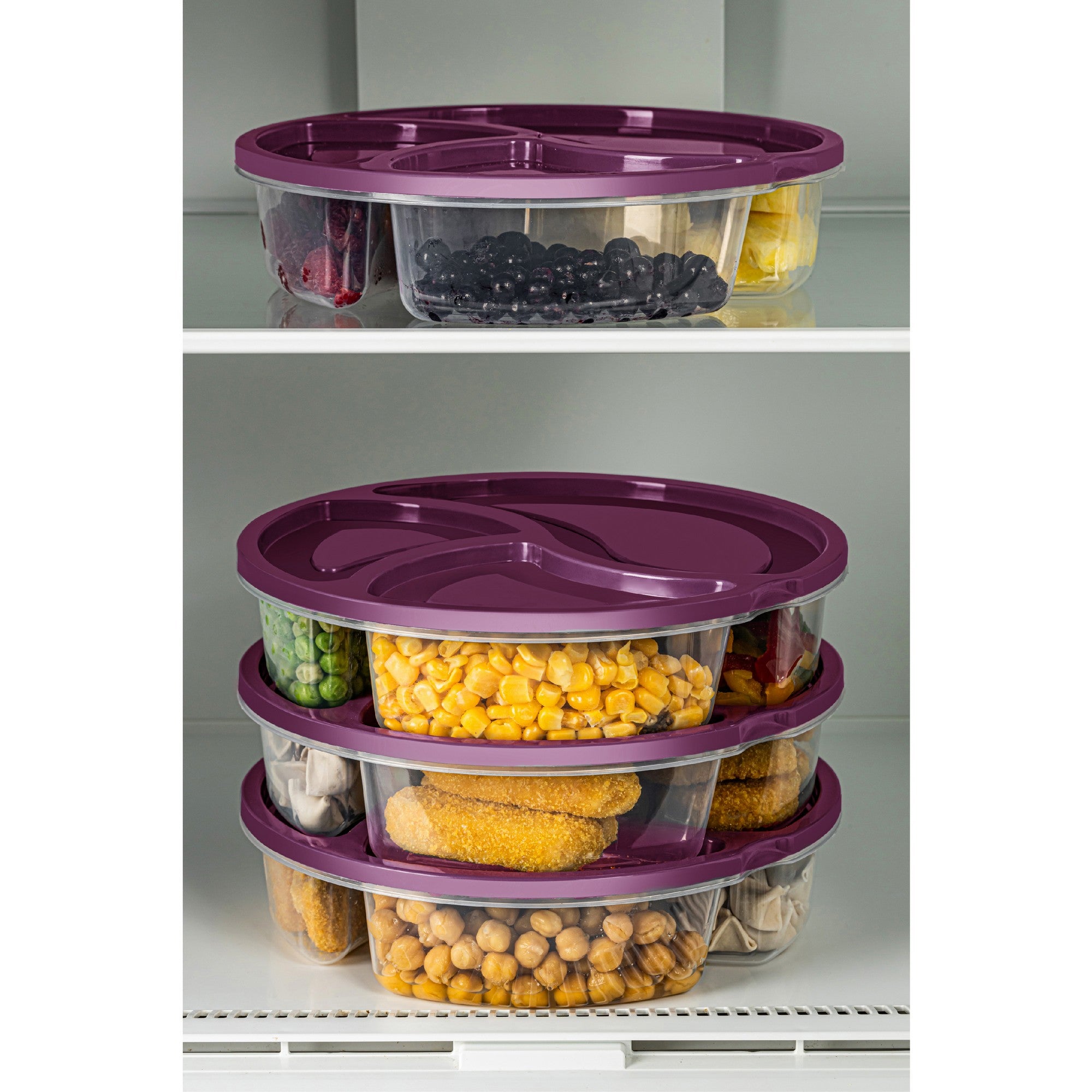 Conjunto de caixas de armazenamento – 21 x 21 x 5 cm – roxo – plástico