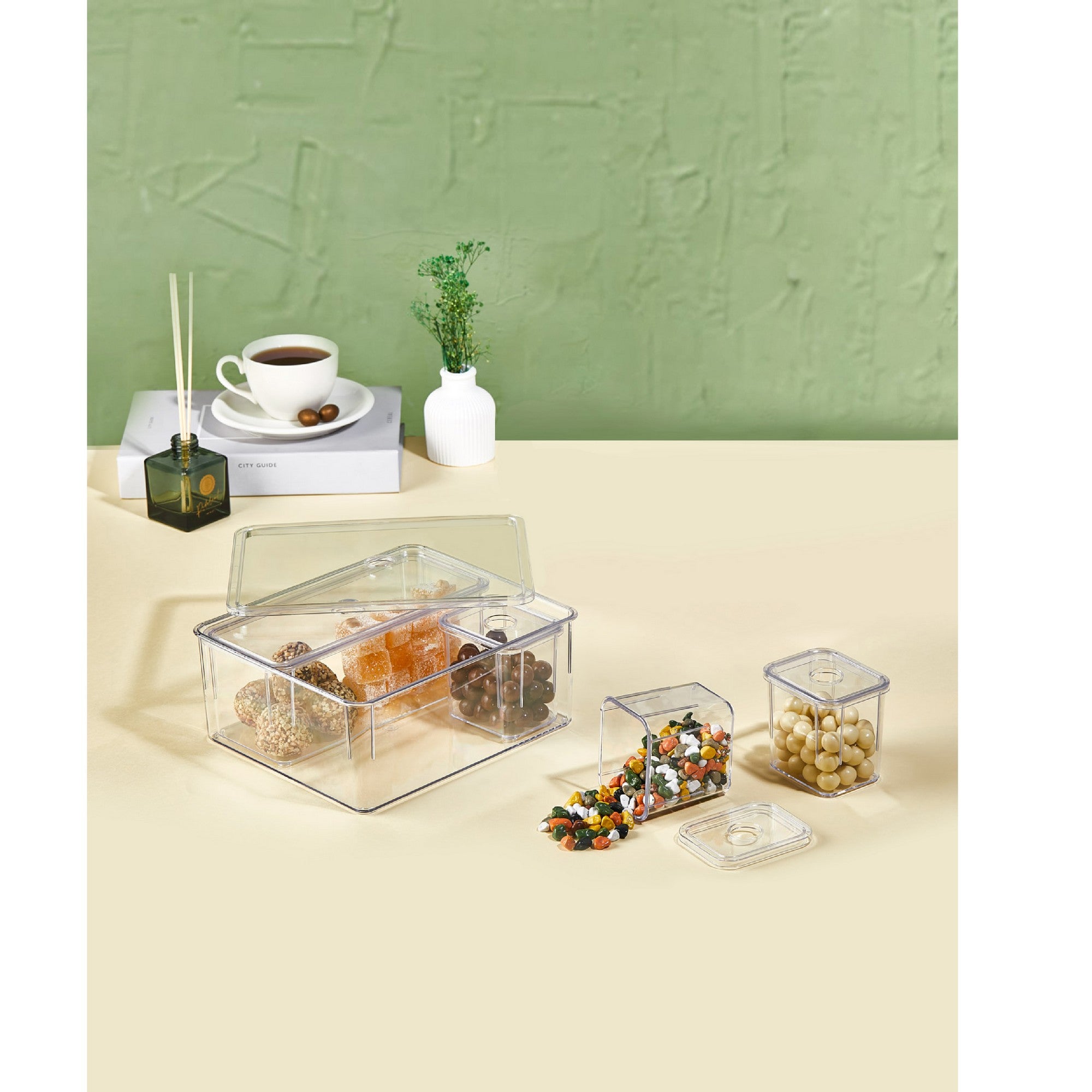 Conjunto de caixas de armazenamento (5 peças)-5Lıkutu-Transparente