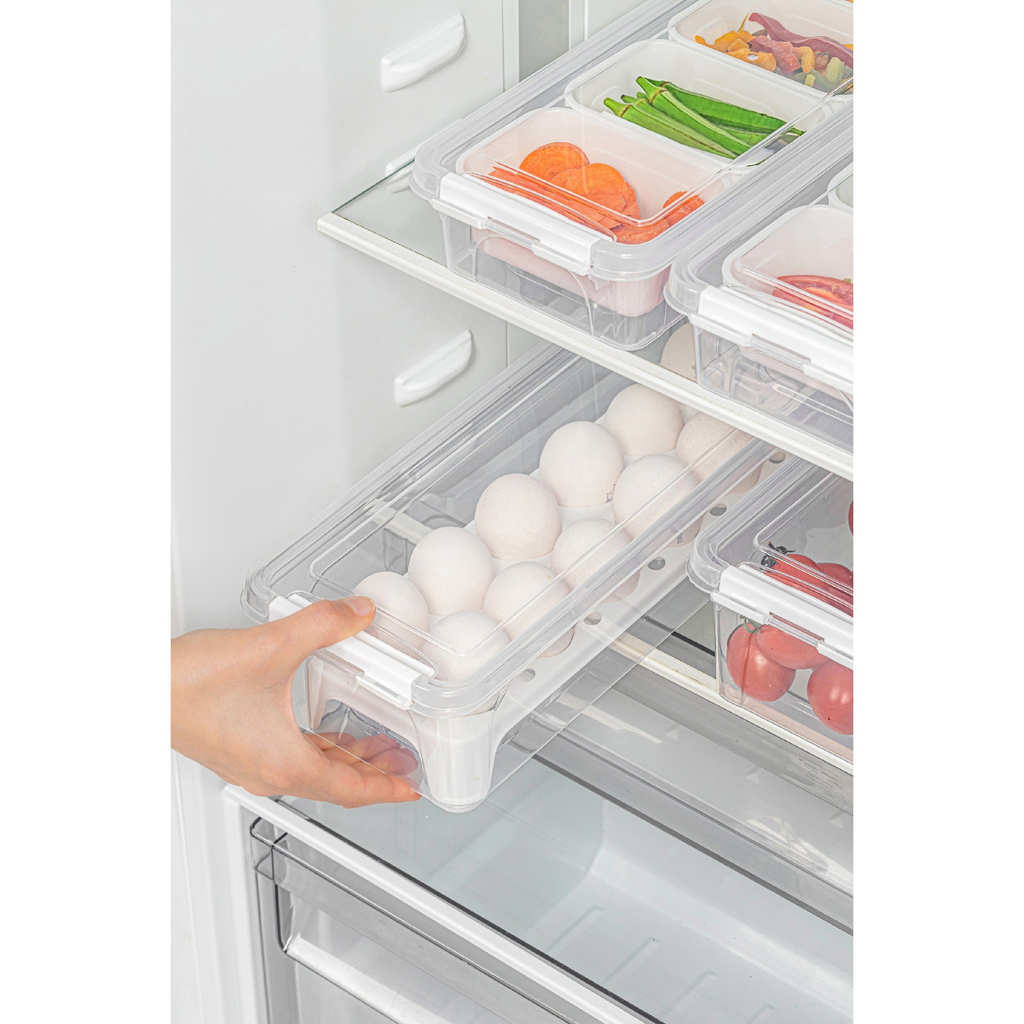 Conjunto de caixas de armazenamento – 3500 ml, 2500 ml, 450 ml, 250 ml – Transparente – Plástico