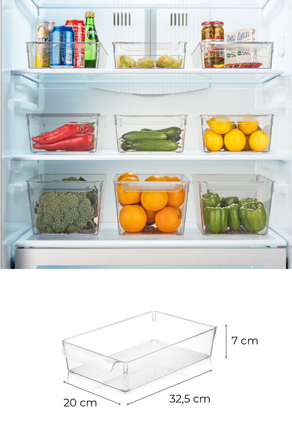 Conjunto organizador de geladeira (3 peças)-726-Transparente