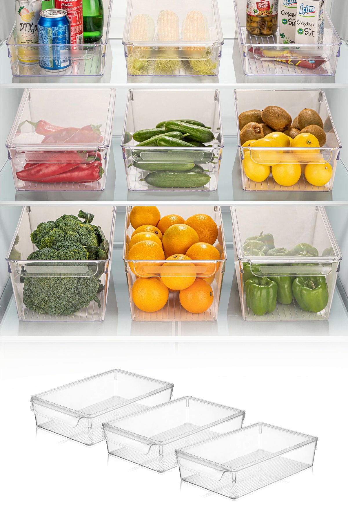 Conjunto organizador de geladeira (3 peças)-729-Transparente