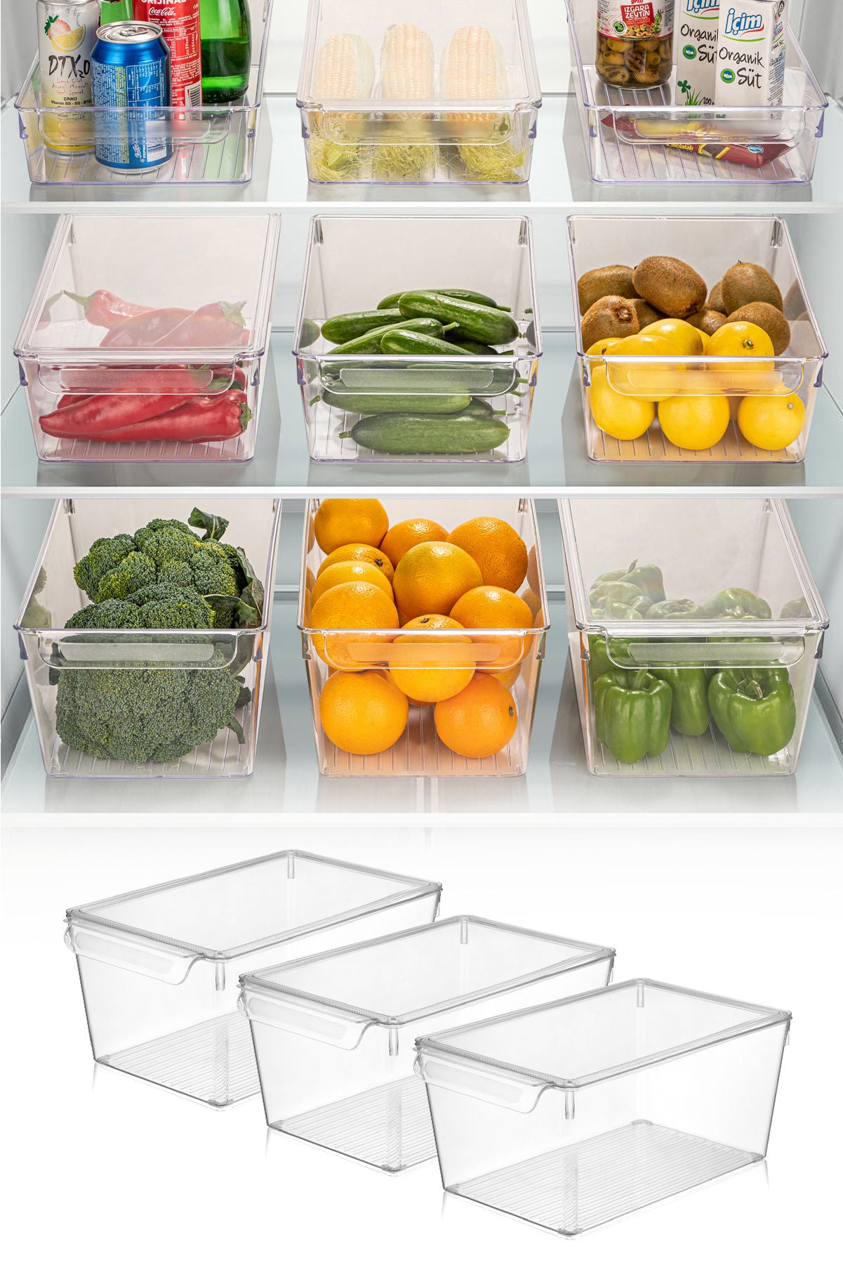 Conjunto organizador de geladeira (3 peças)-731-Transparente