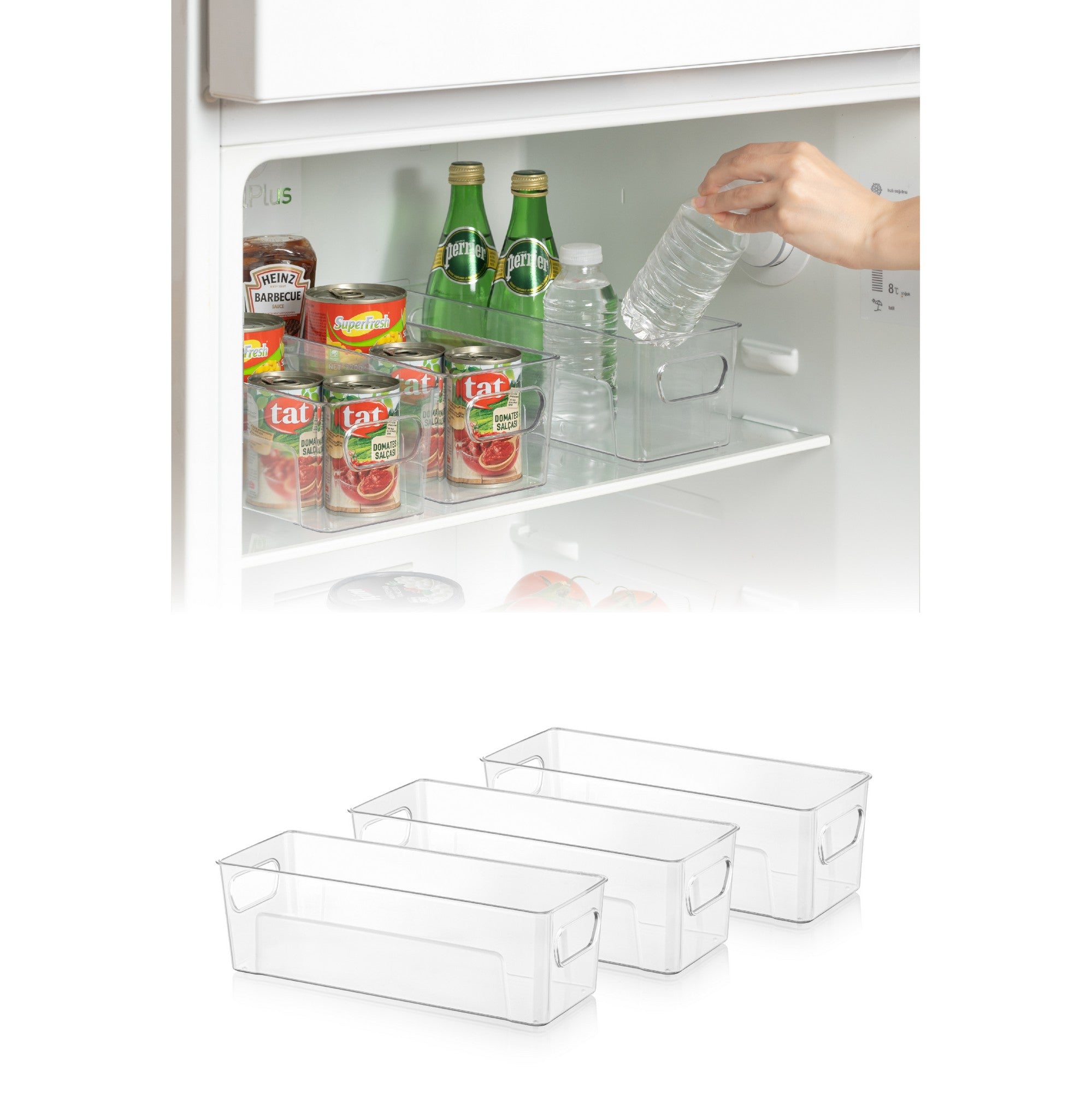 Conjunto organizador de frigorífico – 27x18x9 cm, 28x19,5x9 cm, 29,5x20,5x9 cm – Transparente – Plástico