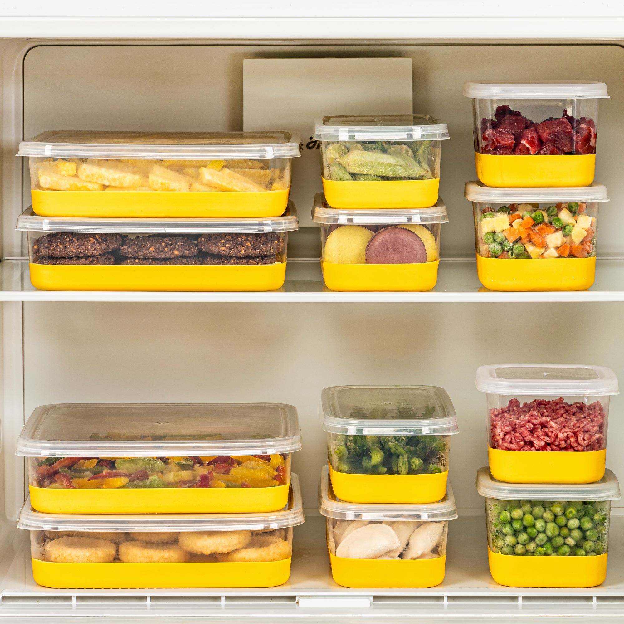 Conjunto organizador de geladeira (12 peças)-4A4B4C-Amarelo