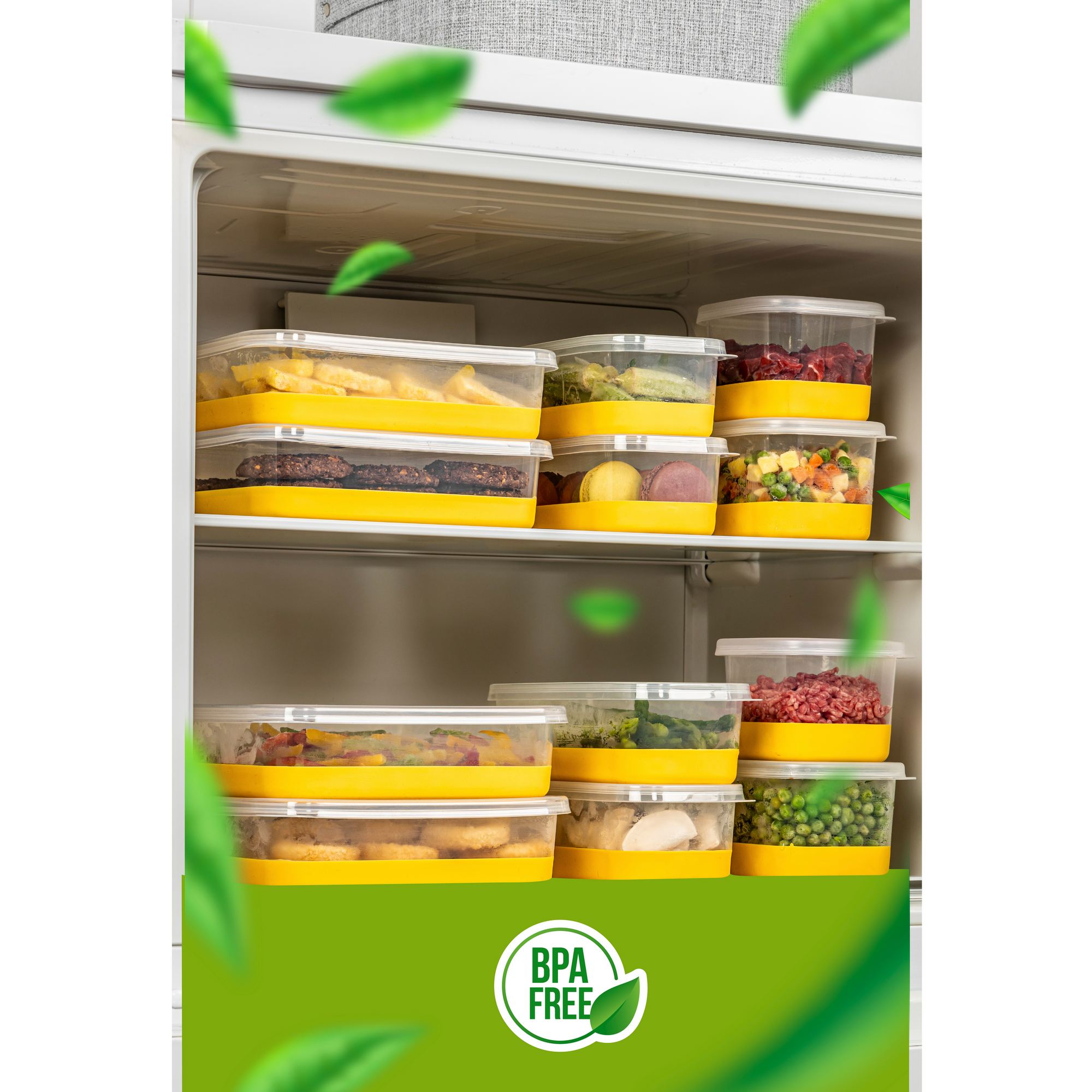Conjunto organizador de geladeira (12 peças)-4A4B4C-Amarelo