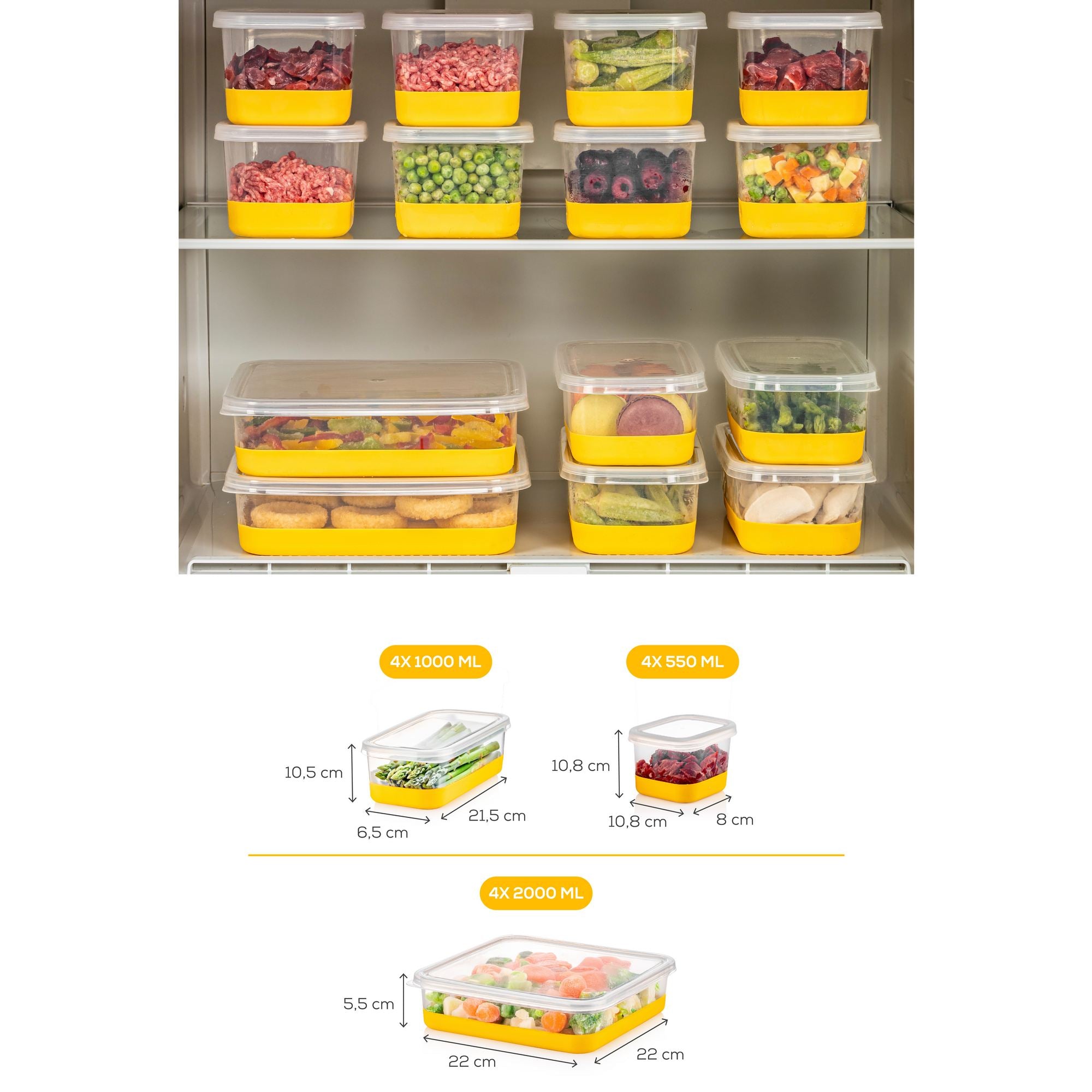 Conjunto organizador de geladeira (12 peças)-4A4B4C-Amarelo