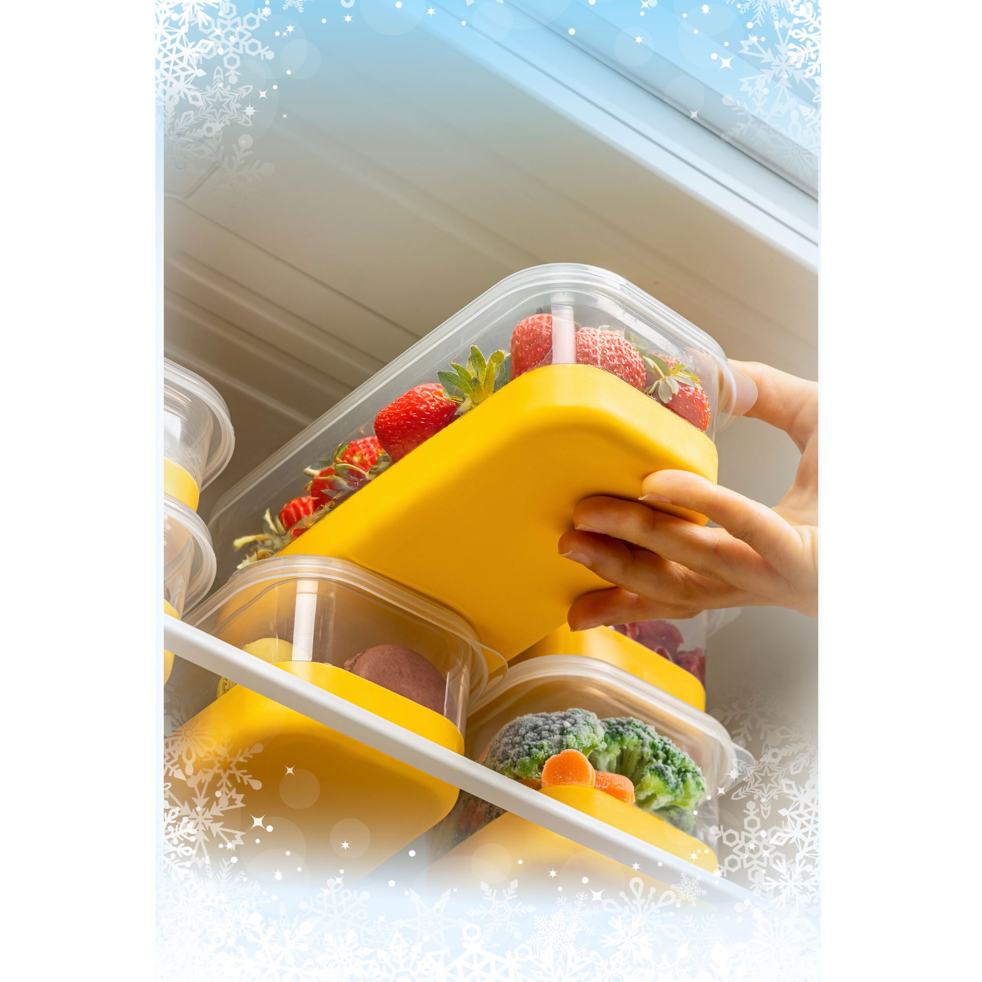 Conjunto organizador de frigorífico – 22 x 22 x 5.5 cm – Amarelo – Plástico