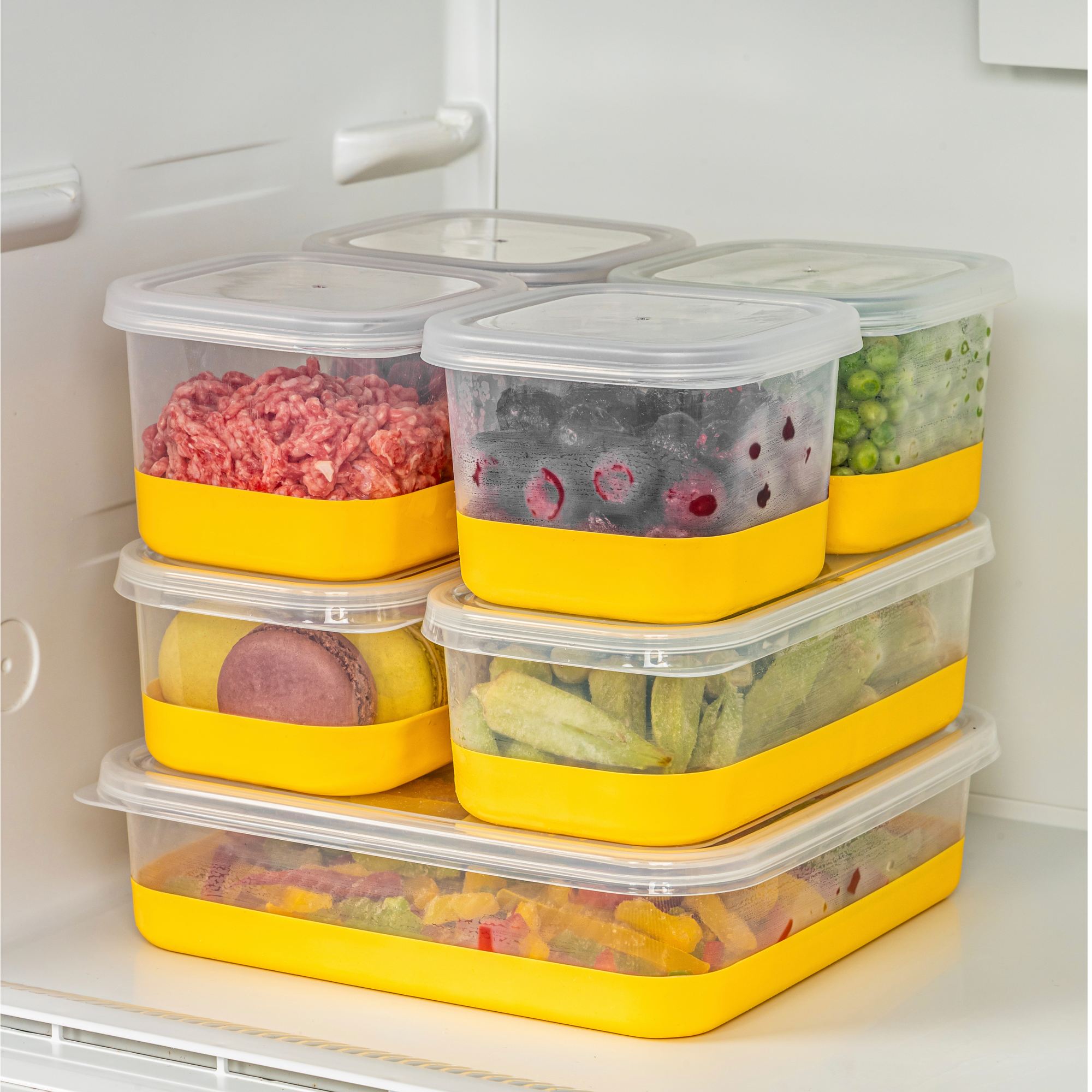 Conjunto organizador de geladeira (7 peças)-4A2B1C-Amarelo