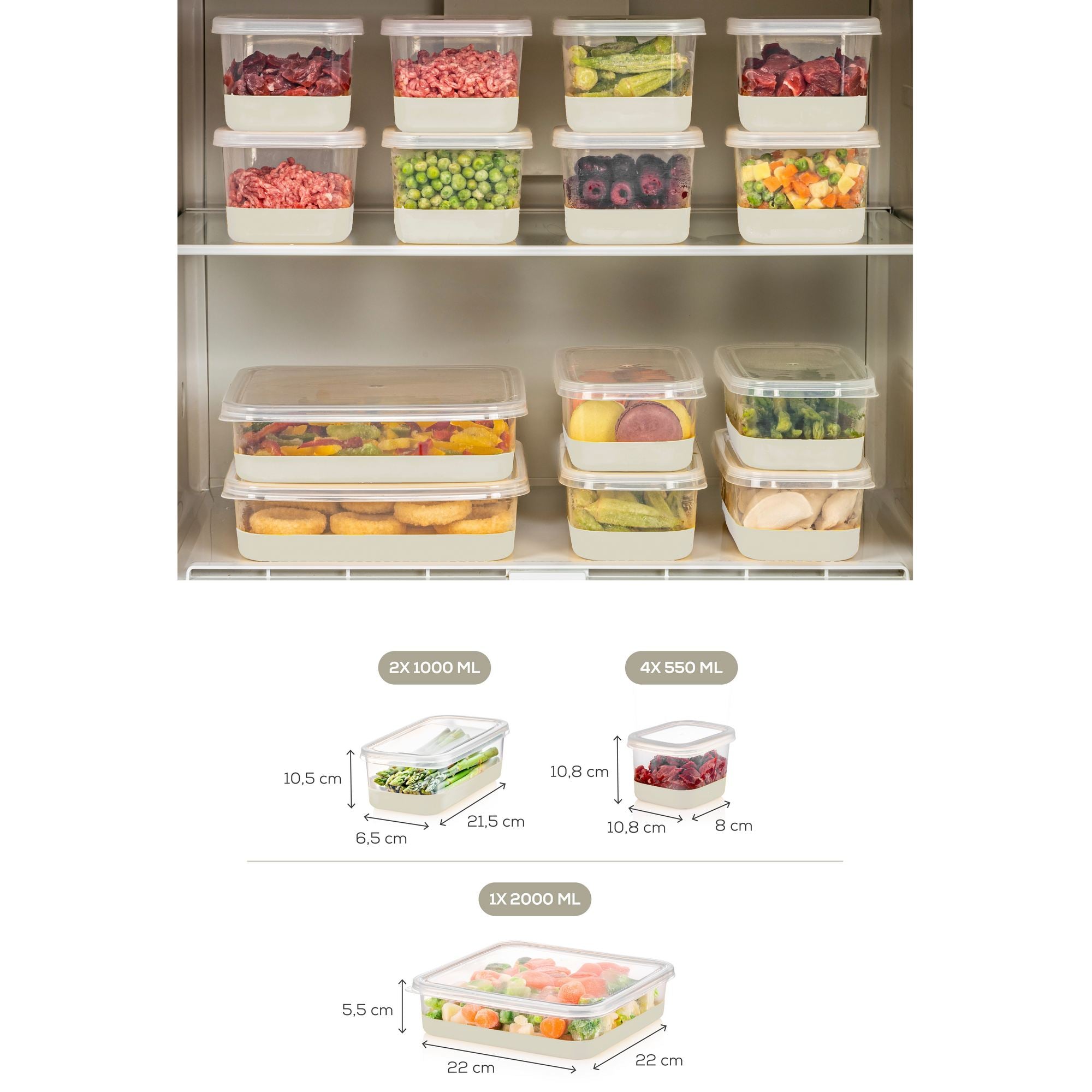Conjunto organizador de geladeira (7 peças)-4A2B1C-Cinza