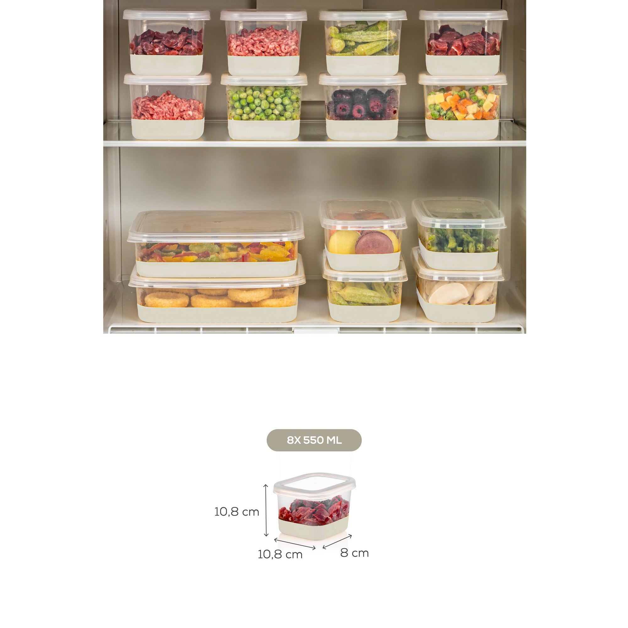 Conjunto organizador de frigorífico – 10.8 x 10.8 x 8 cm – Cinzento – Plástico