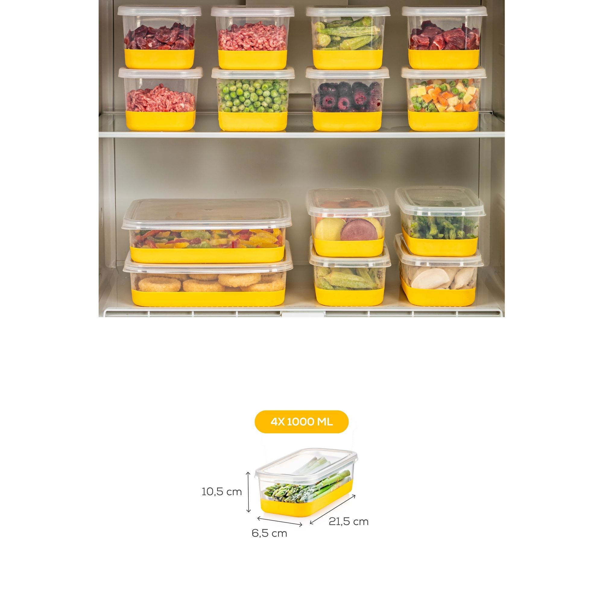 Conjunto organizador de frigorífico – 10.5 x 21.5 x 6.5 cm – Amarelo – Plástico