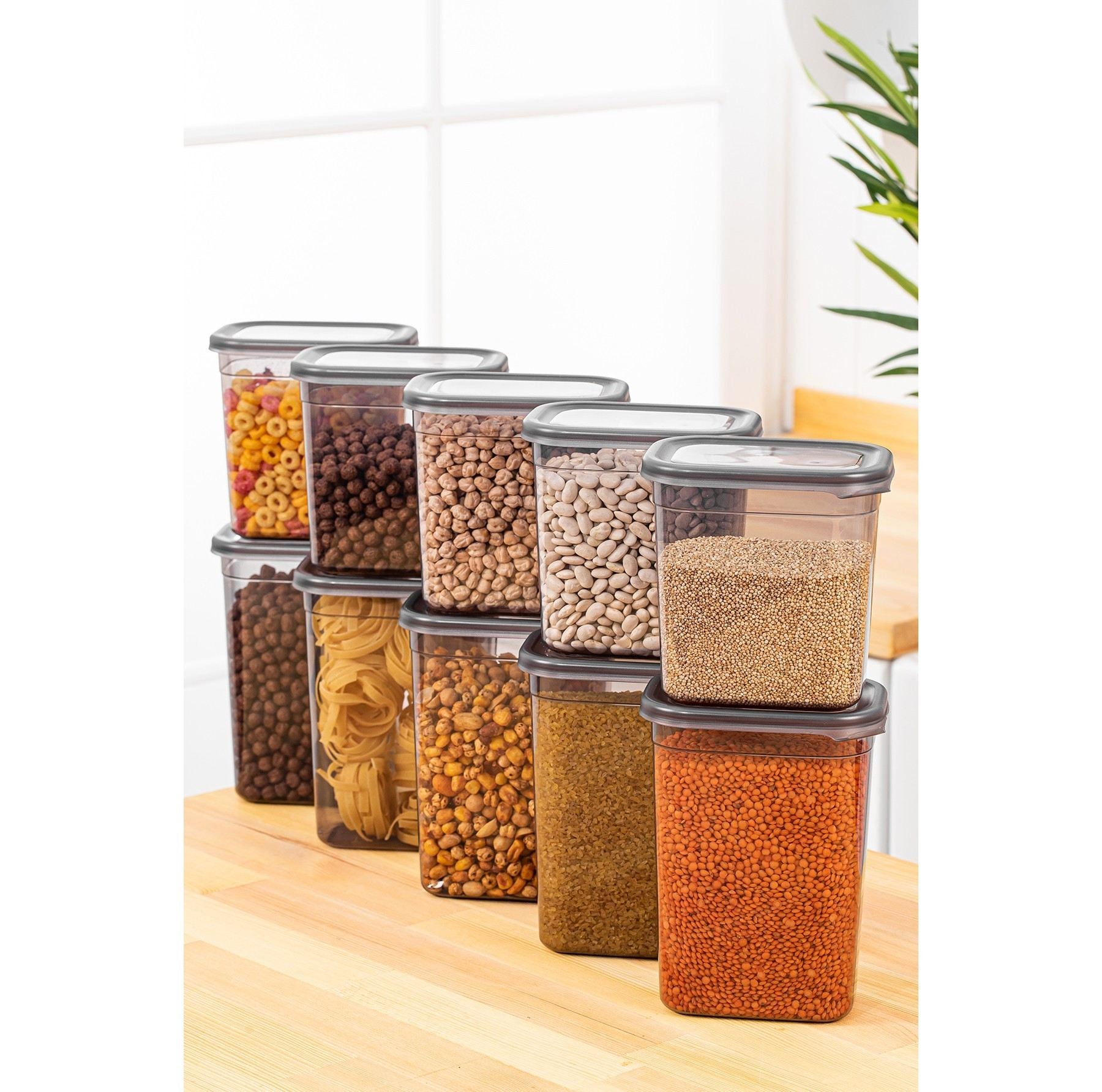 Conjunto de caixas de armazenamento – 14 x 14 x 10 cm / 1150 ml e 10.5 x 10.5 x 9 cm / 1500 ml – Antracite – Plástico