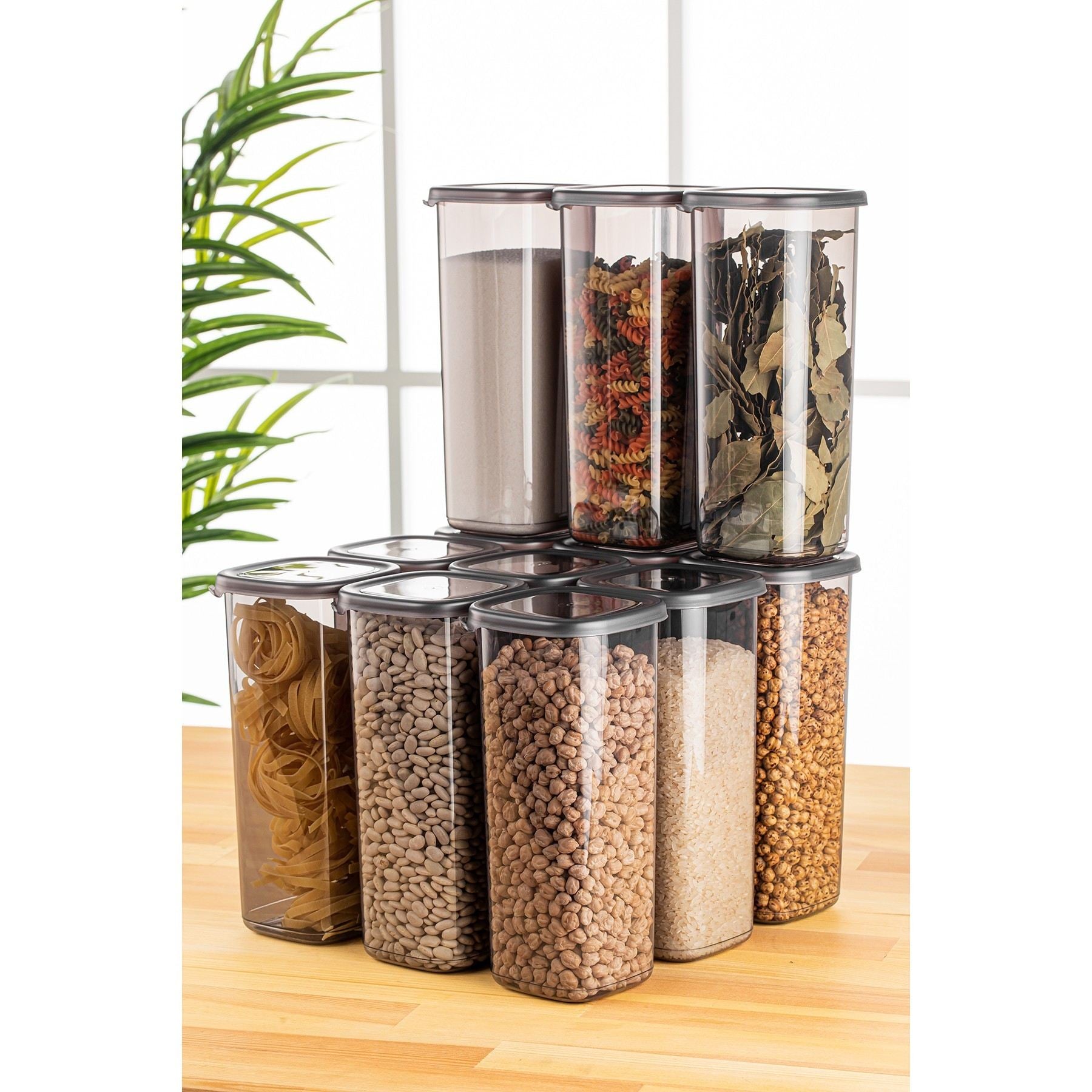 Conjunto de caixas de arrumação – 10 x 10 x 24.5 cm – Antracite – plástico