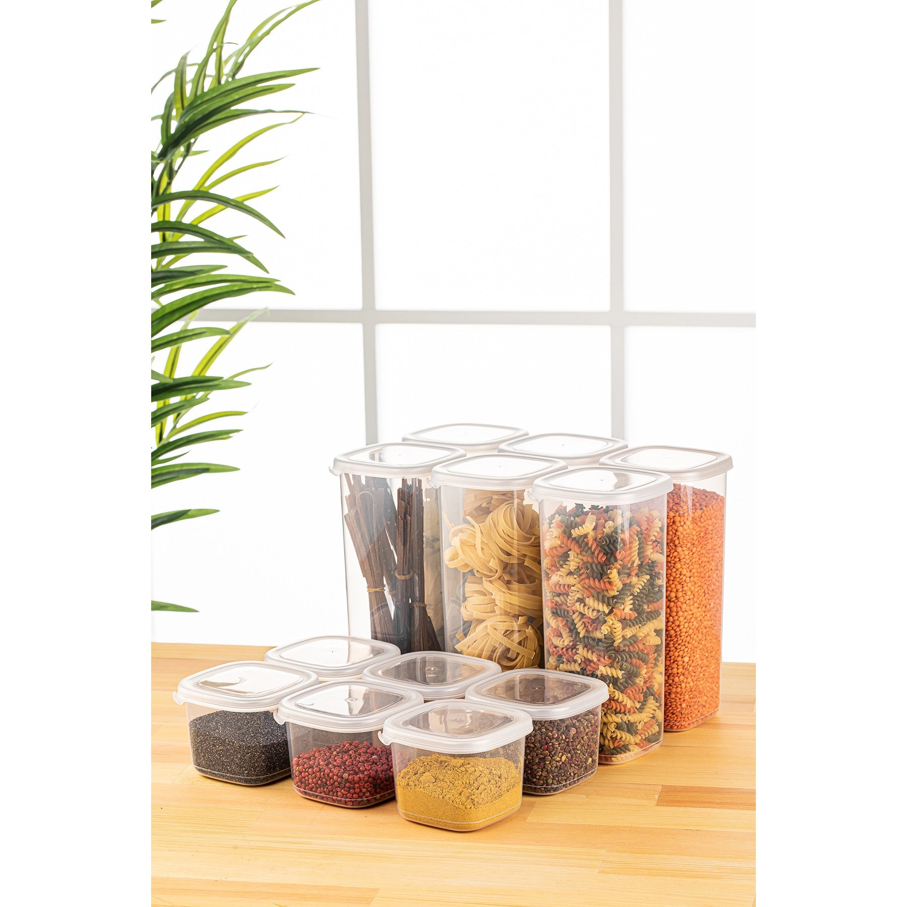 Conjunto de caixas de armazenamento – 10 x 10 x 9,5 cm e 10 x 10 x 24,5 cm – Branco – Plástico