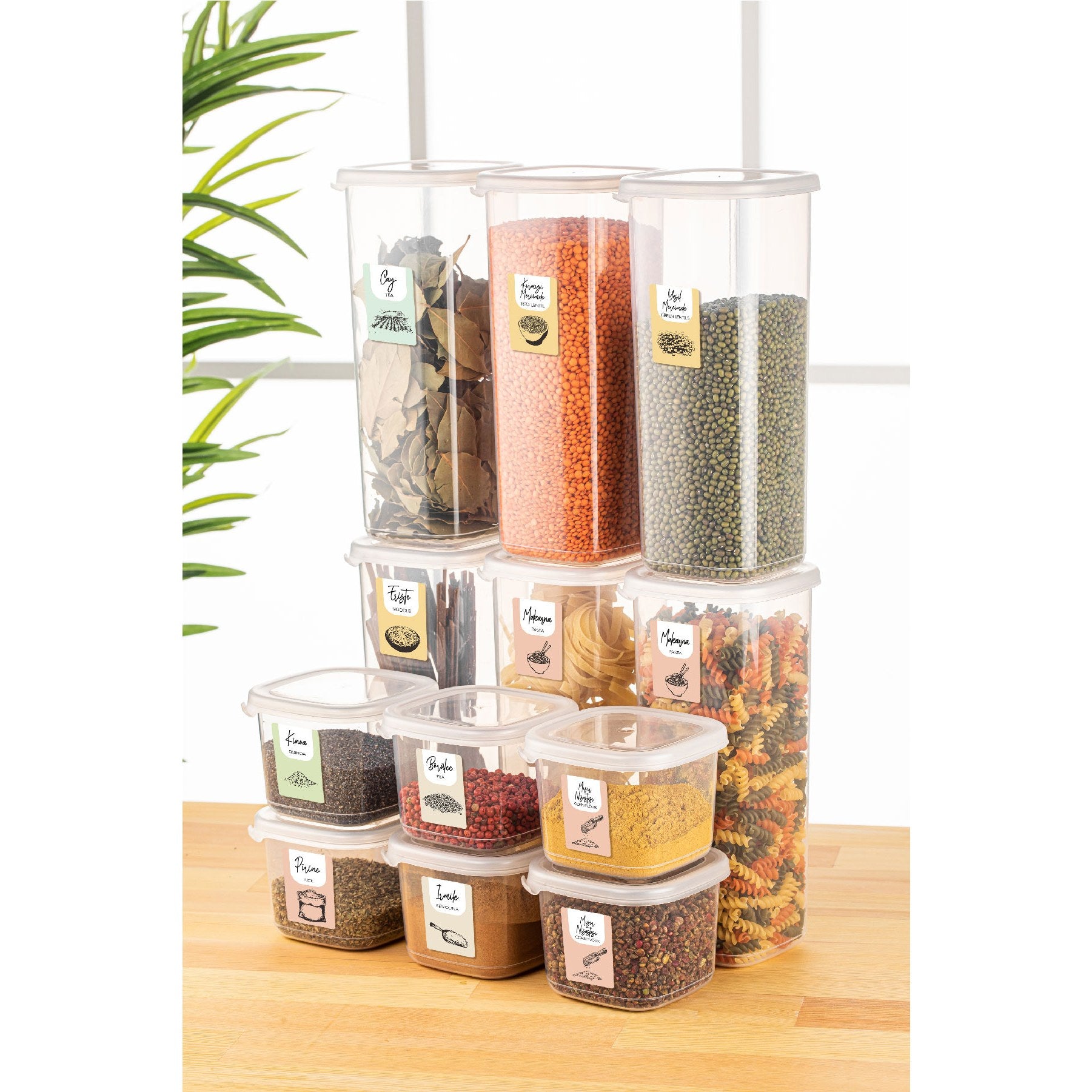 Conjunto de caixas de armazenamento – 10 x 10 x 9,5 cm e 10 x 10 x 24,5 cm – Branco – Plástico