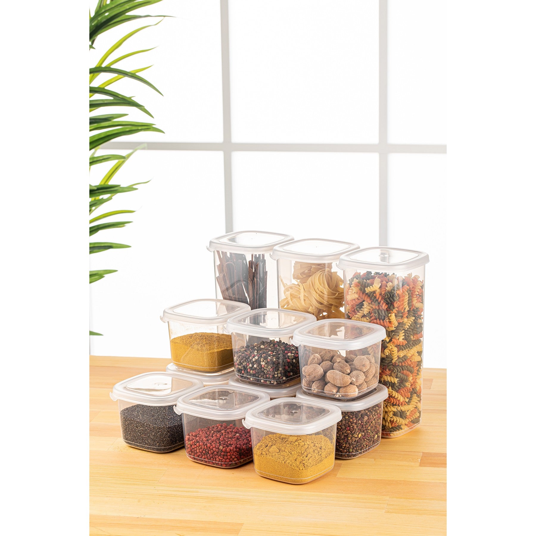 Conjunto de caixas de armazenamento – 10 x 10 x 9,5 cm e 10 x 10 x 24,5 cm – Branco – Plástico